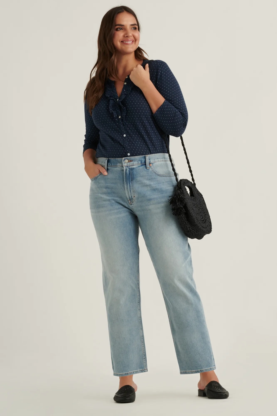 POLKA DOT RUFFLE HENLEY TOP, image 2