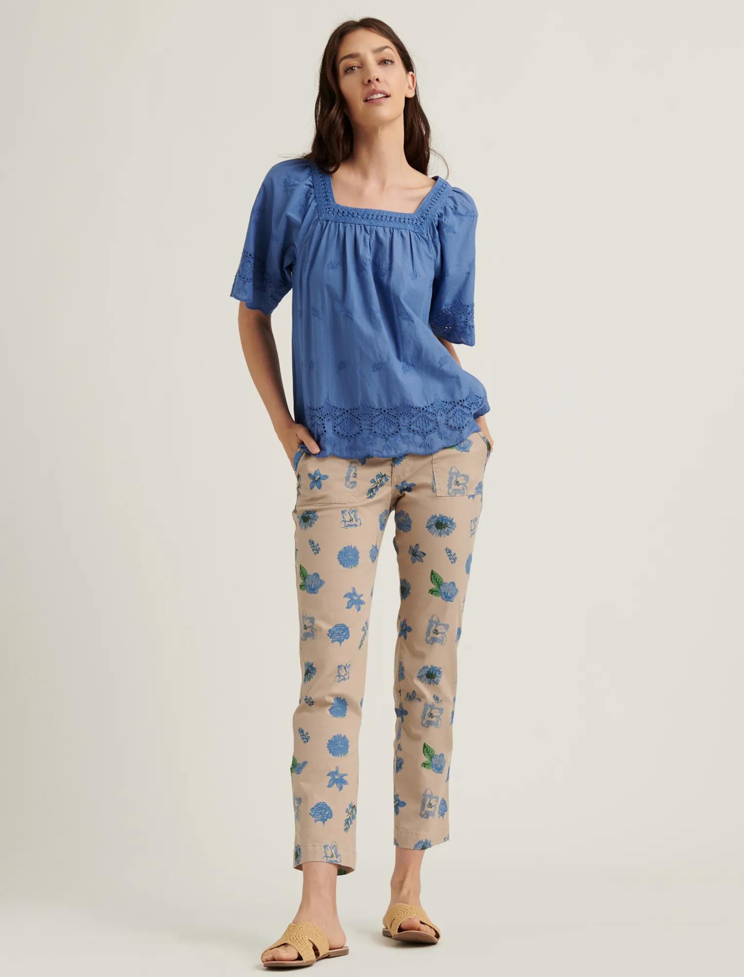 LACE MIX SHORT SLEEVE PEASANT TOP, image 2