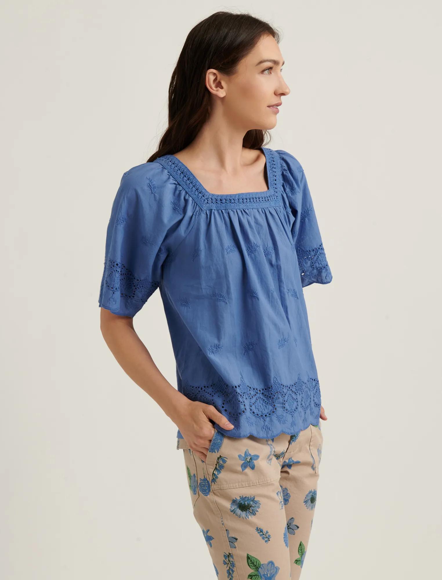 LACE MIX SHORT SLEEVE PEASANT TOP, image 3