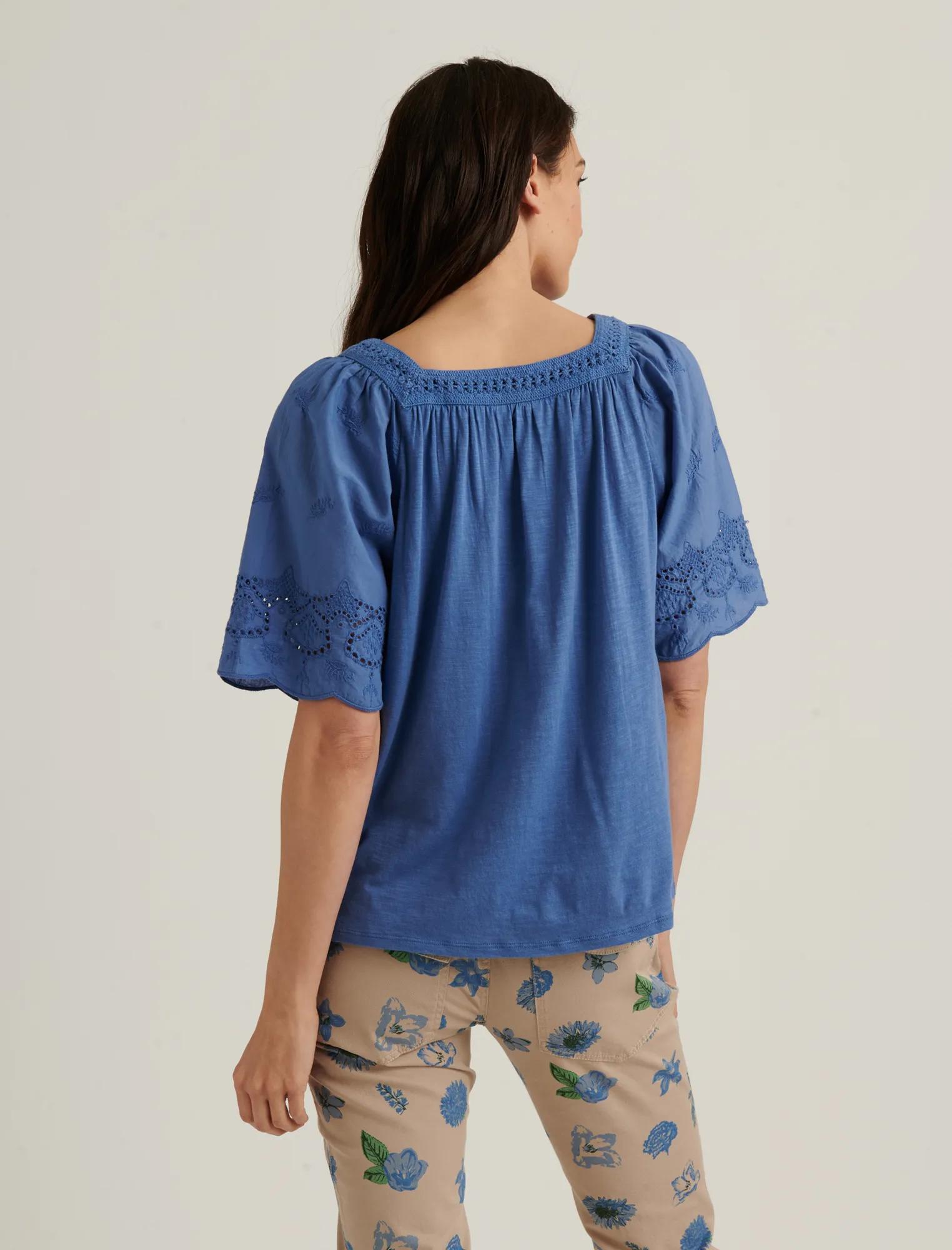 LACE MIX SHORT SLEEVE PEASANT TOP, image 4