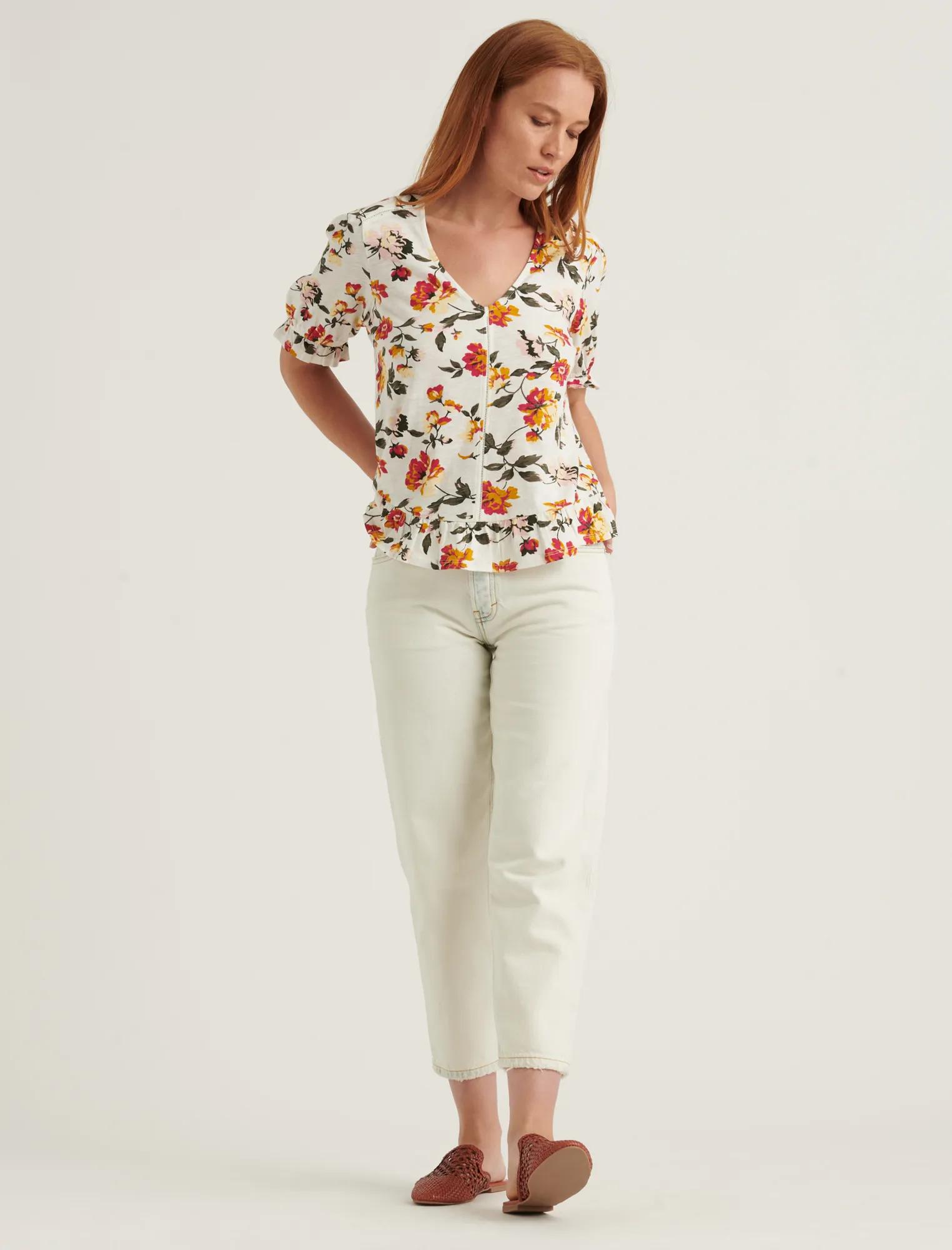 PRINT SHORT SLEEVE PEASANT TOP, image 2