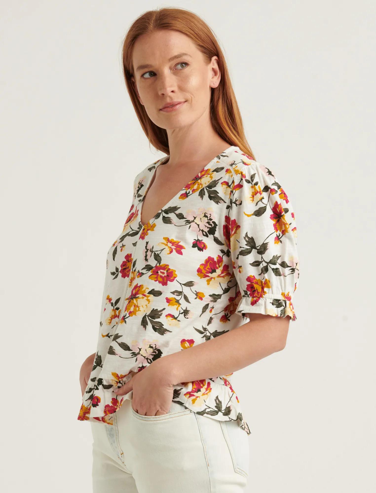 PRINT SHORT SLEEVE PEASANT TOP, image 3