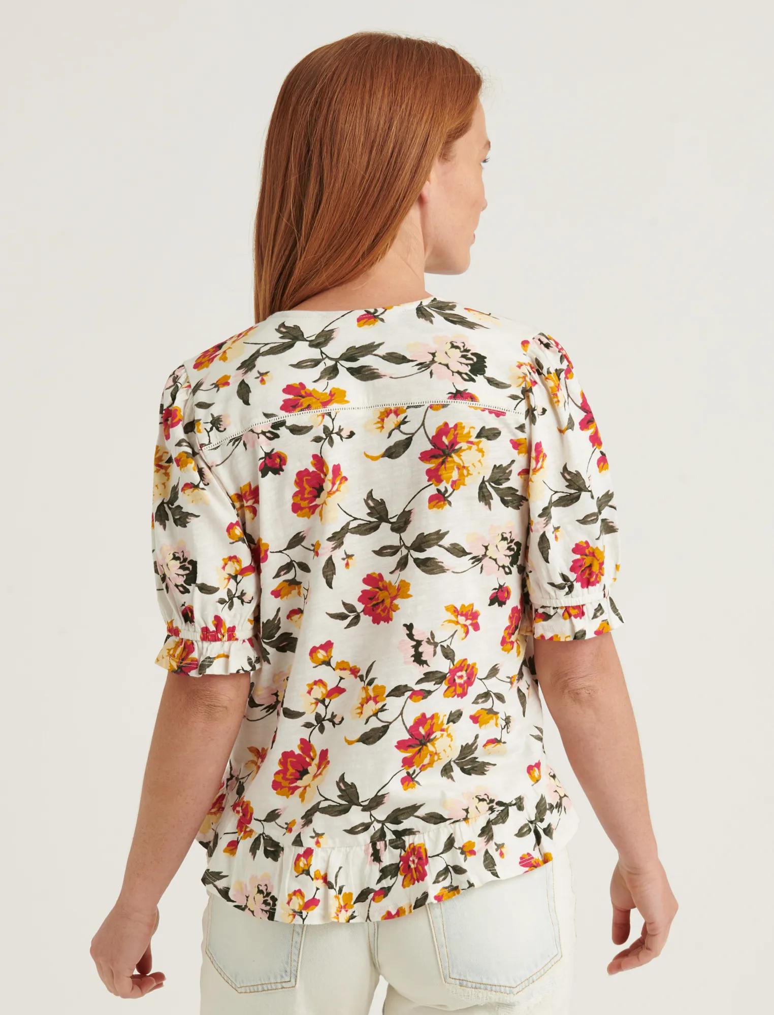 PRINT SHORT SLEEVE PEASANT TOP, image 4