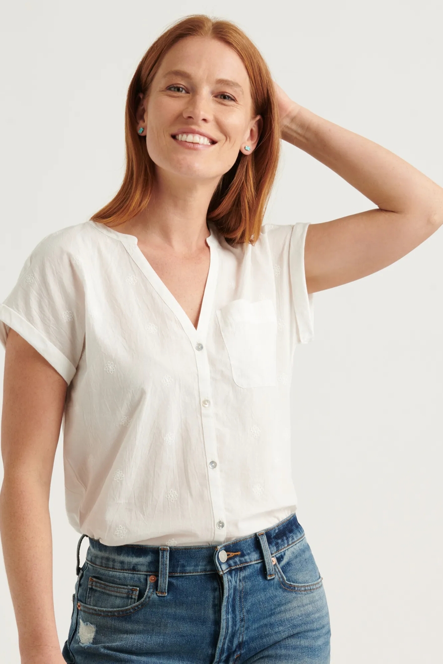 SHORT SLEEVE WOVEN MIX BUTTON DOWN TOP, image 1