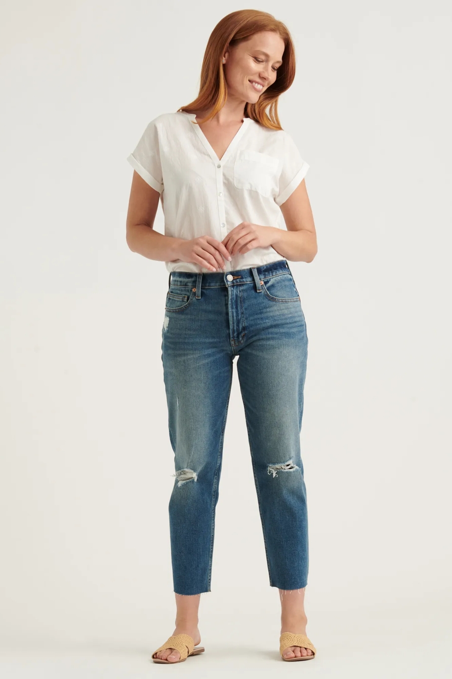 SHORT SLEEVE WOVEN MIX BUTTON DOWN TOP, image 2