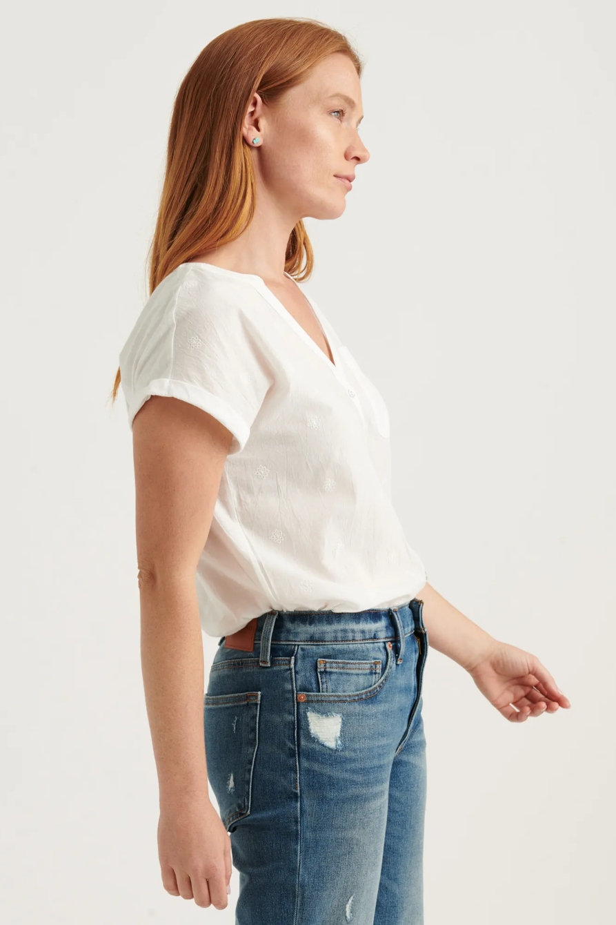 SHORT SLEEVE WOVEN MIX BUTTON DOWN TOP, image 3