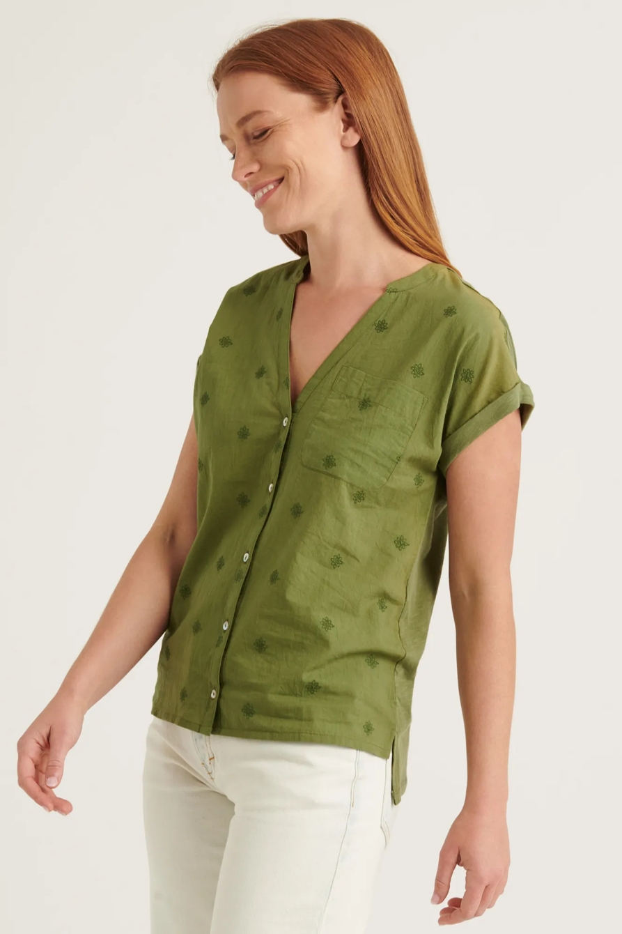 SHORT SLEEVE WOVEN MIX BUTTON DOWN TOP, image 3