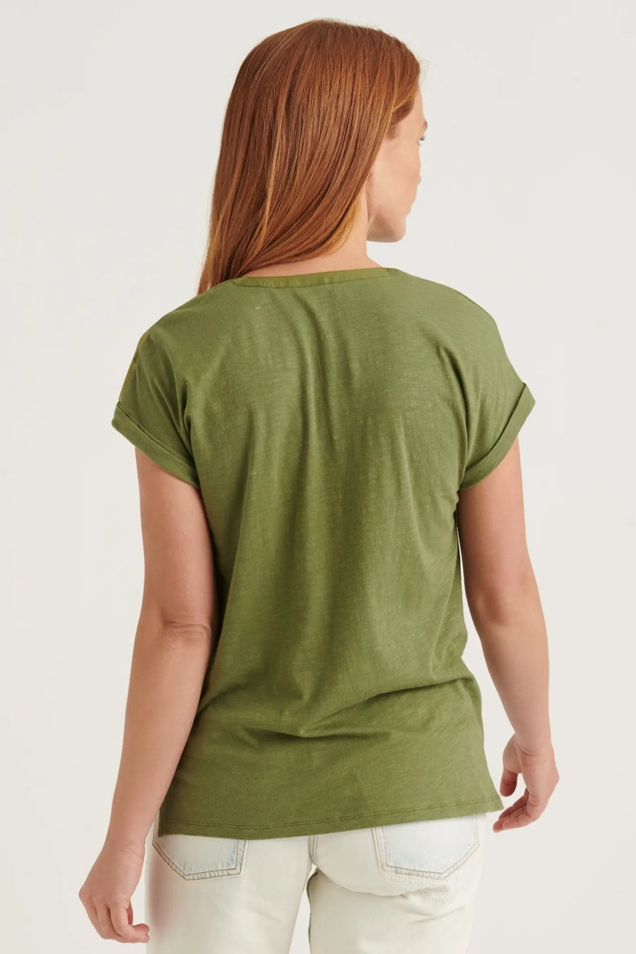 SHORT SLEEVE WOVEN MIX BUTTON DOWN TOP, image 4