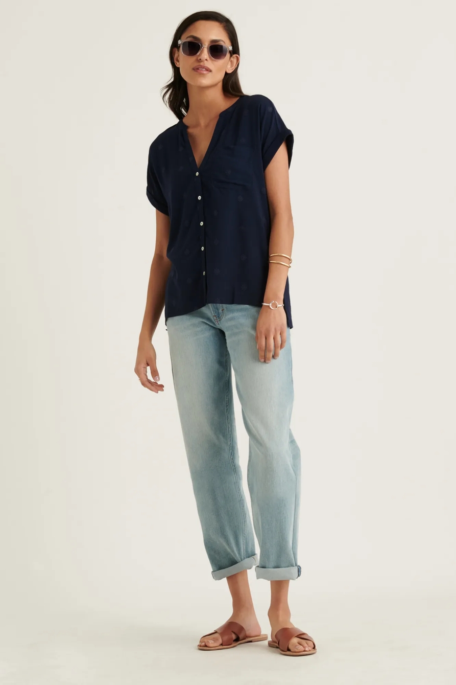 SHORT SLEEVE WOVEN MIX BUTTON DOWN TOP, image 2