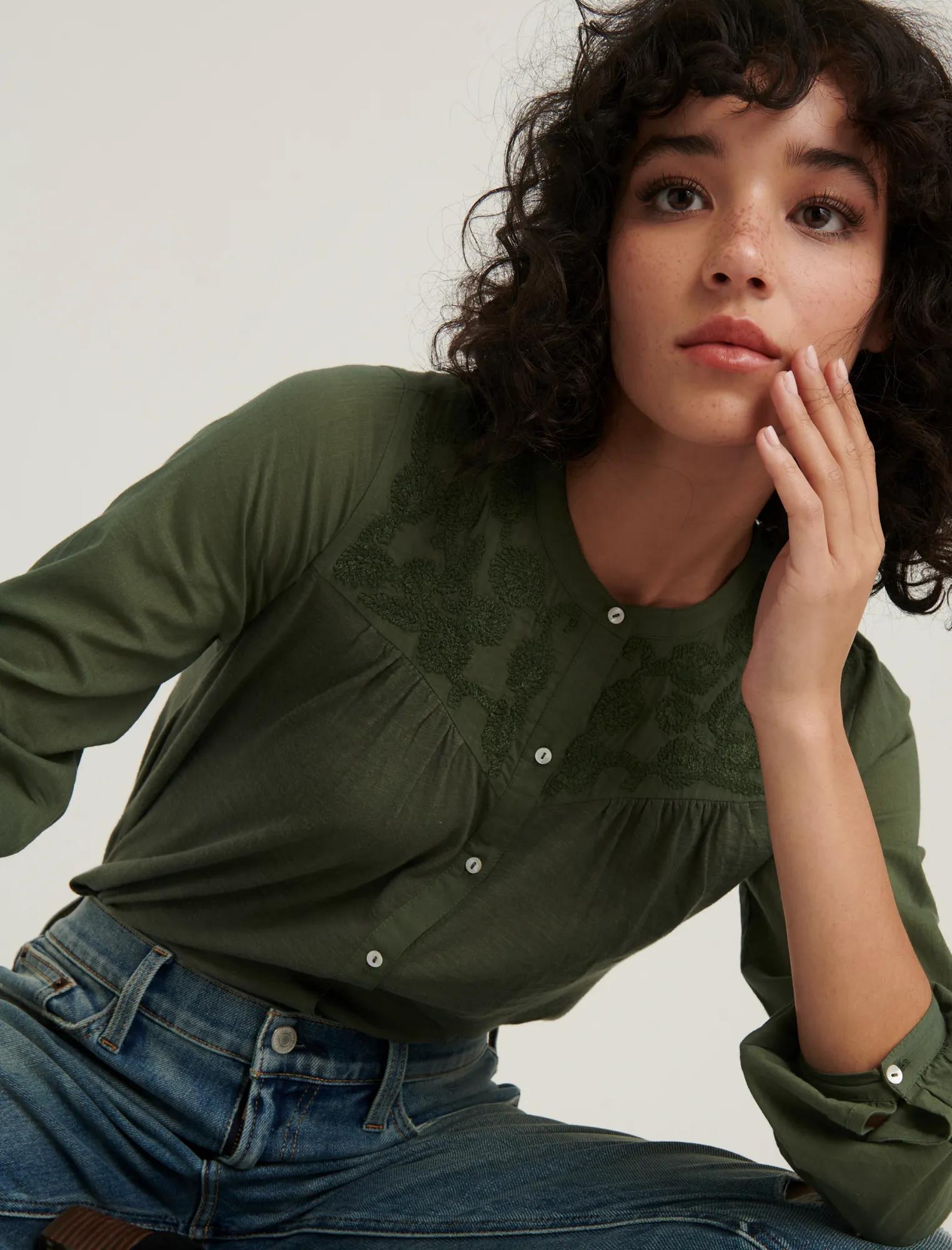 EMBROIDERED YOKE BUTTON DOWN TOP, image 4