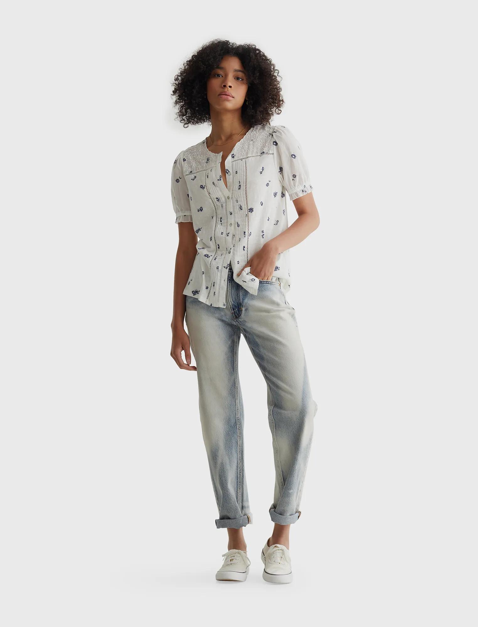 SHORT SLEEVE WOVEN MIX PRINTED TOP, image 2