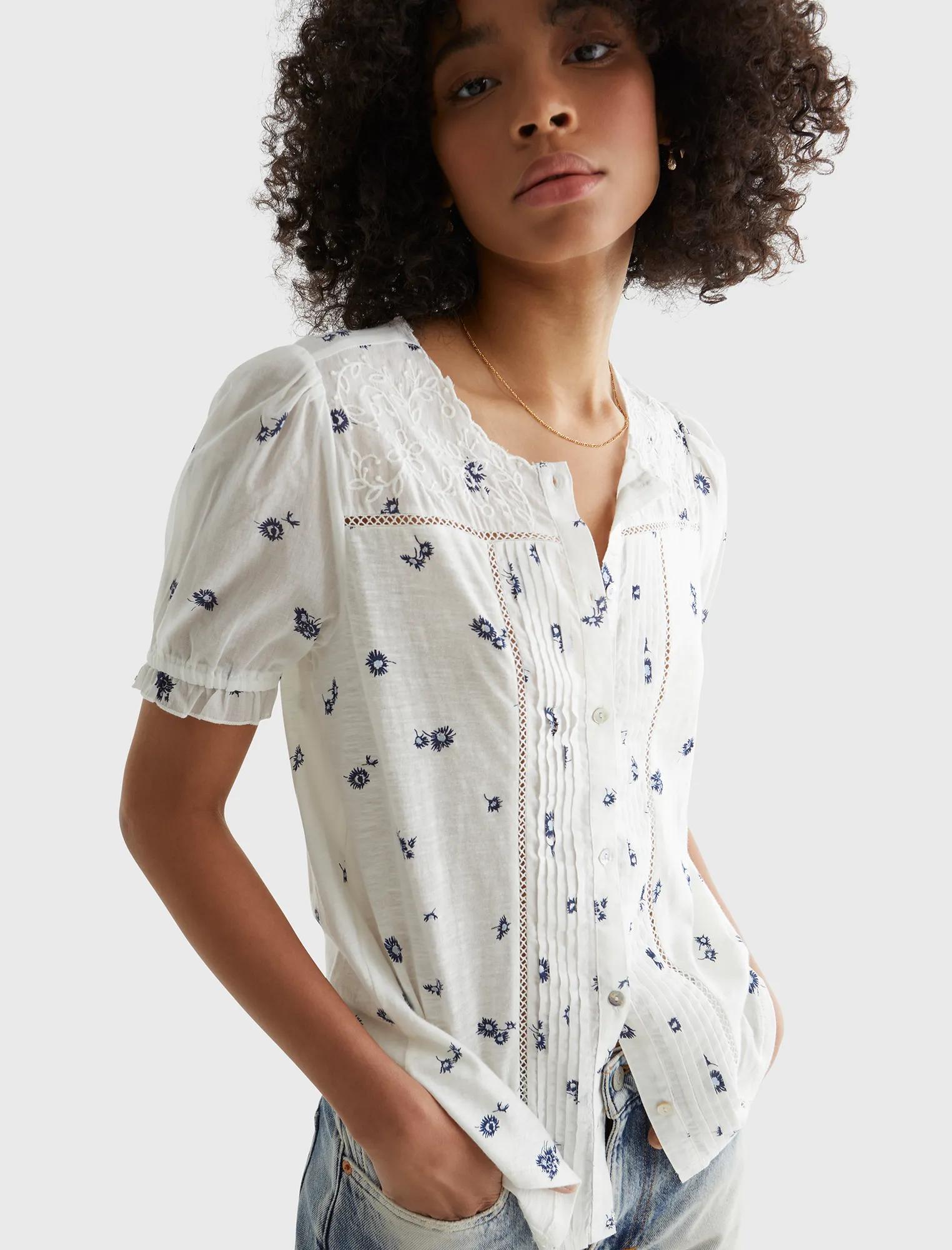 SHORT SLEEVE WOVEN MIX PRINTED TOP, image 3