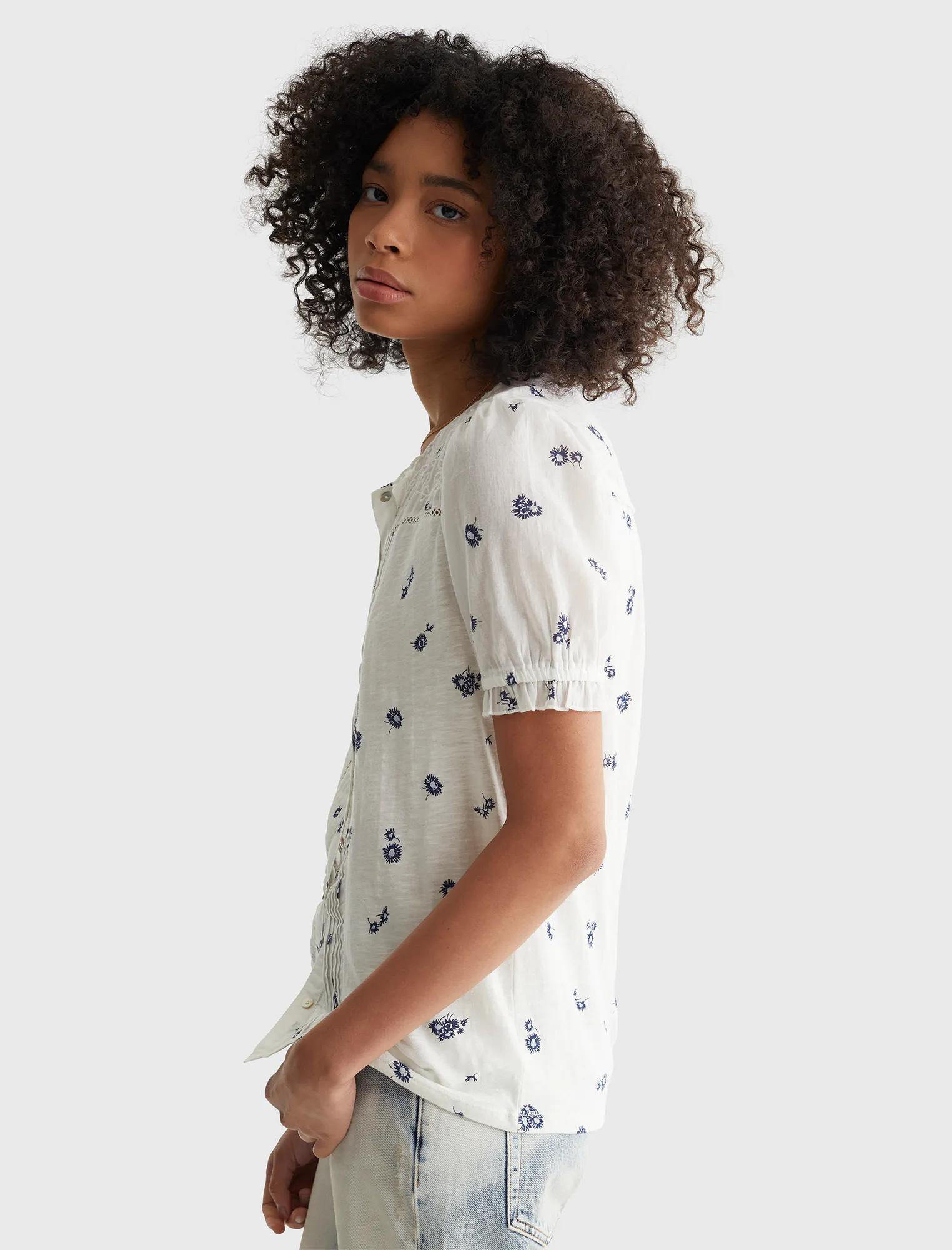 SHORT SLEEVE WOVEN MIX PRINTED TOP, image 6