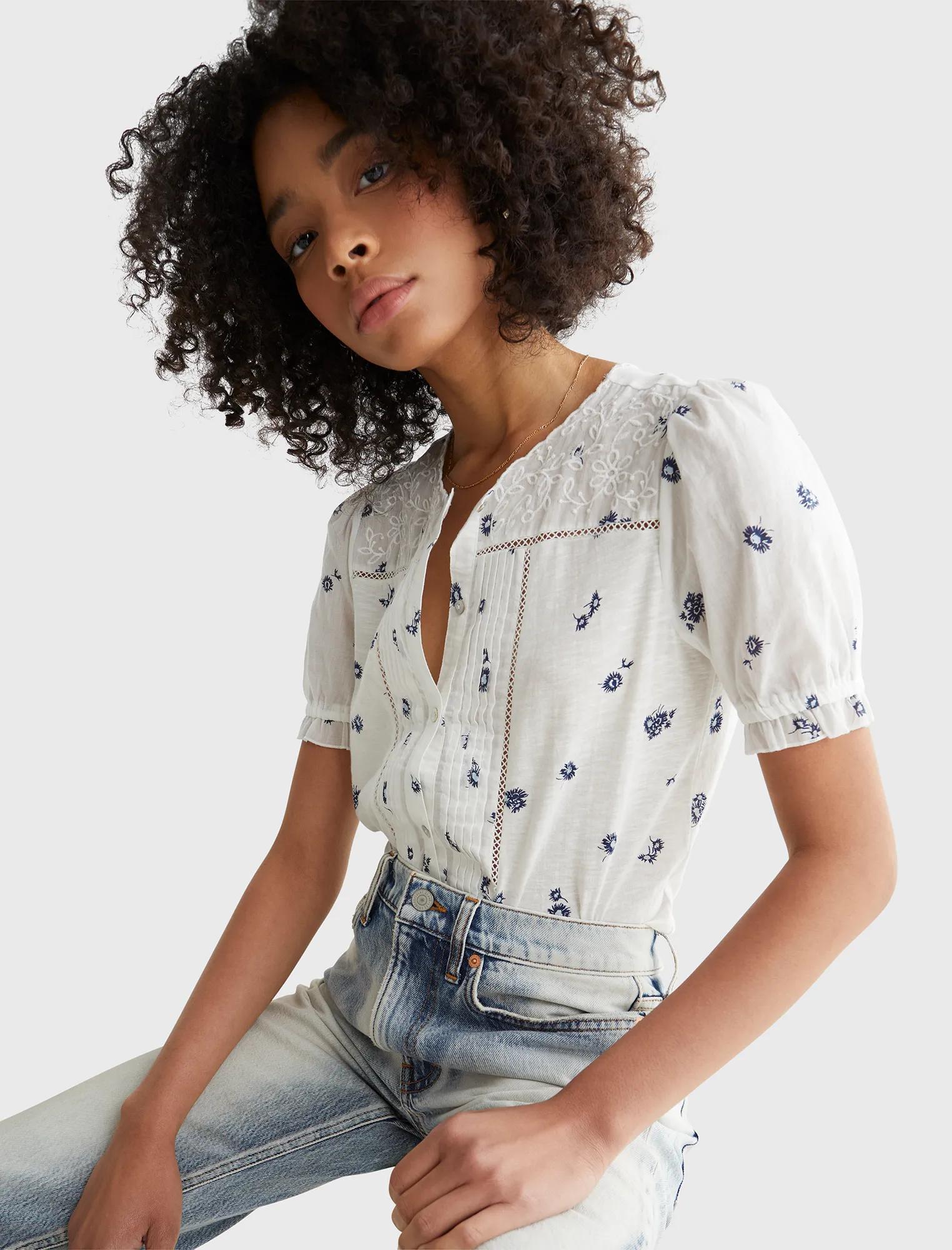 SHORT SLEEVE WOVEN MIX PRINTED TOP, image 7