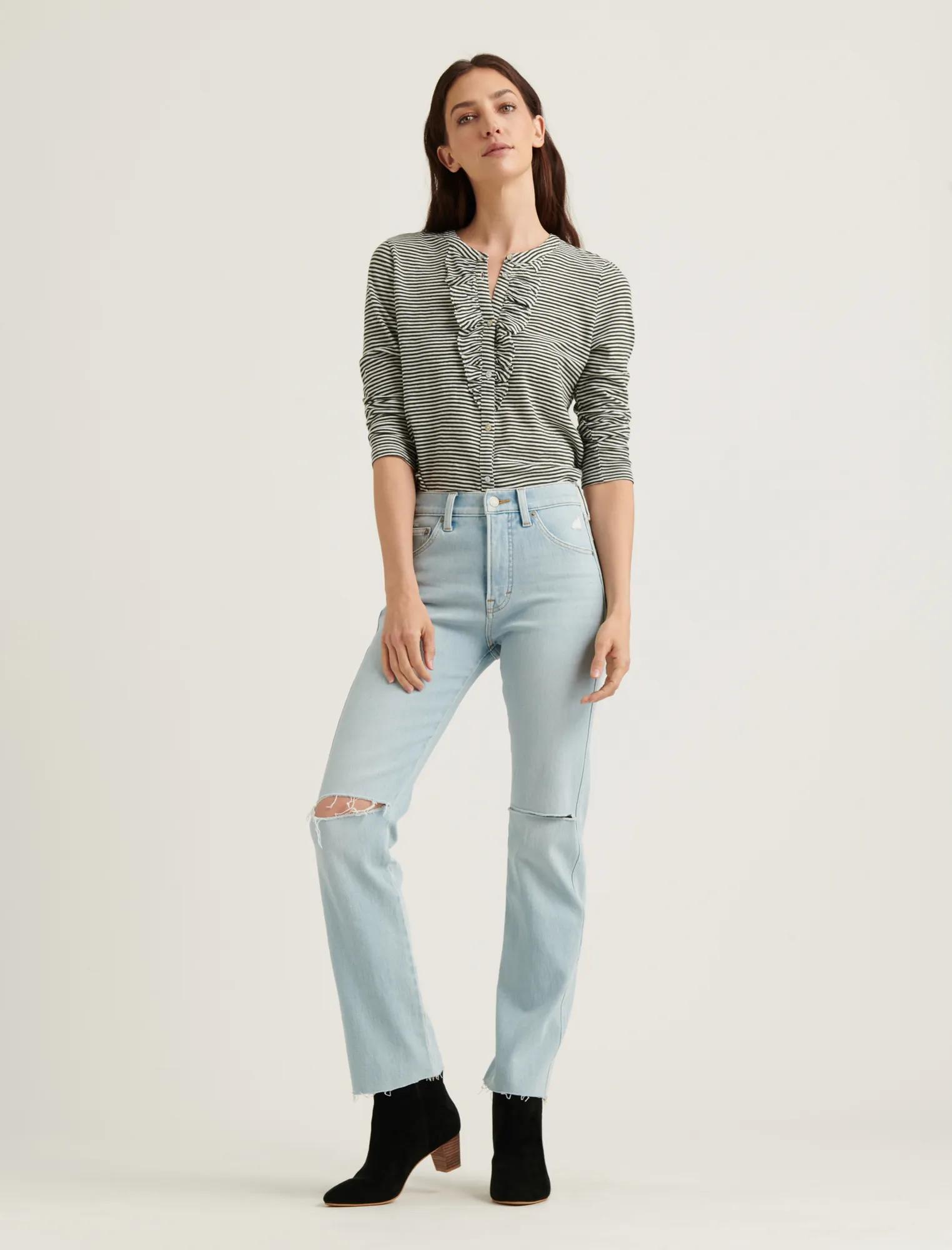 STRIPED RUFFLE HENLEY TOP, image 2