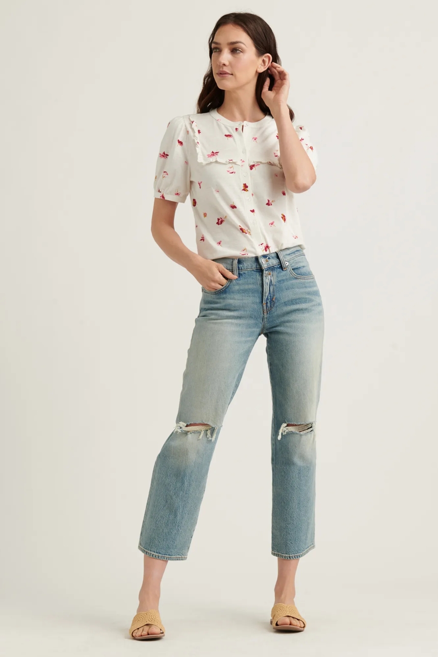 PRINTED RUFFLE BIB SHORT SLEEVE TOP, image 2