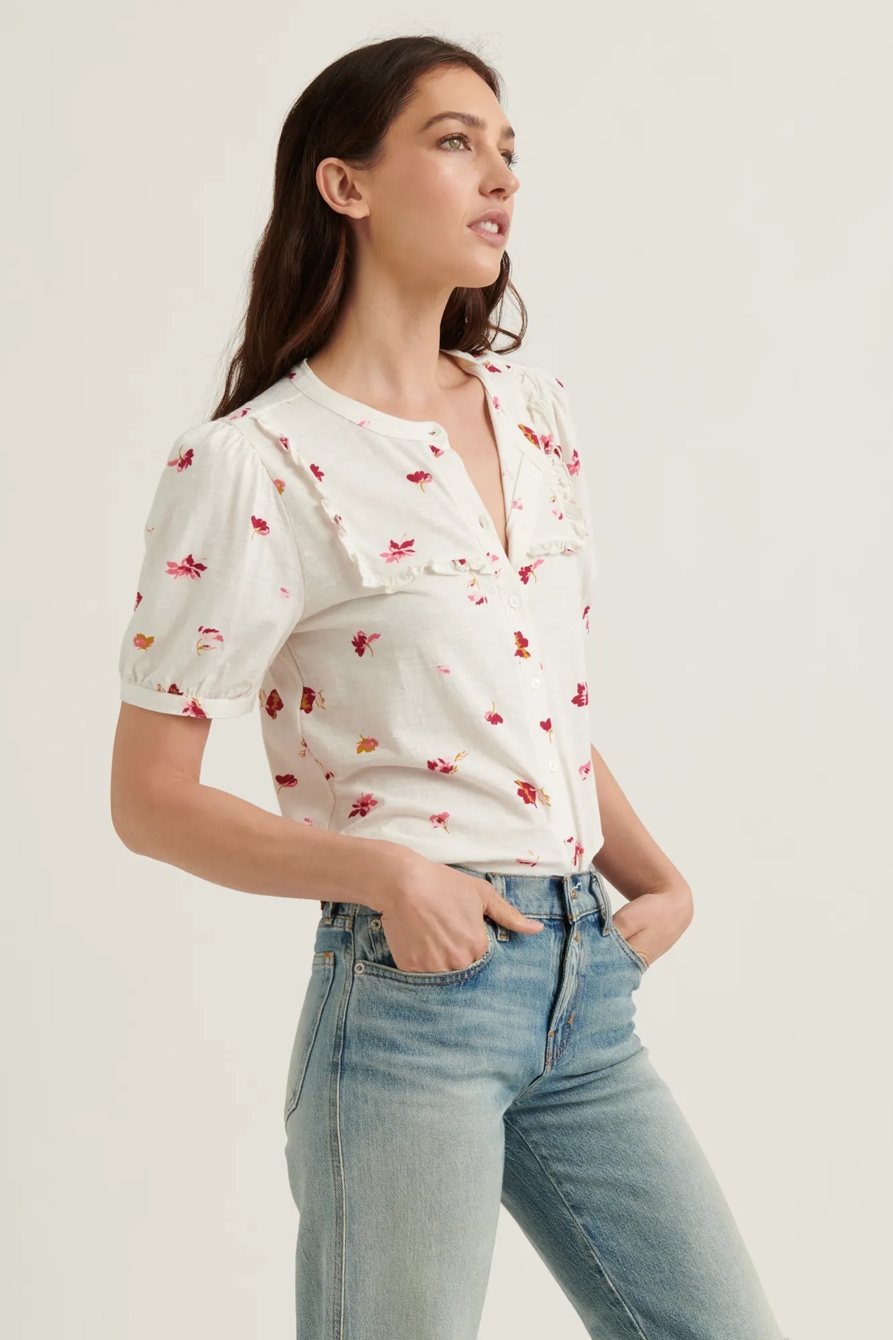 PRINTED RUFFLE BIB SHORT SLEEVE TOP, image 3