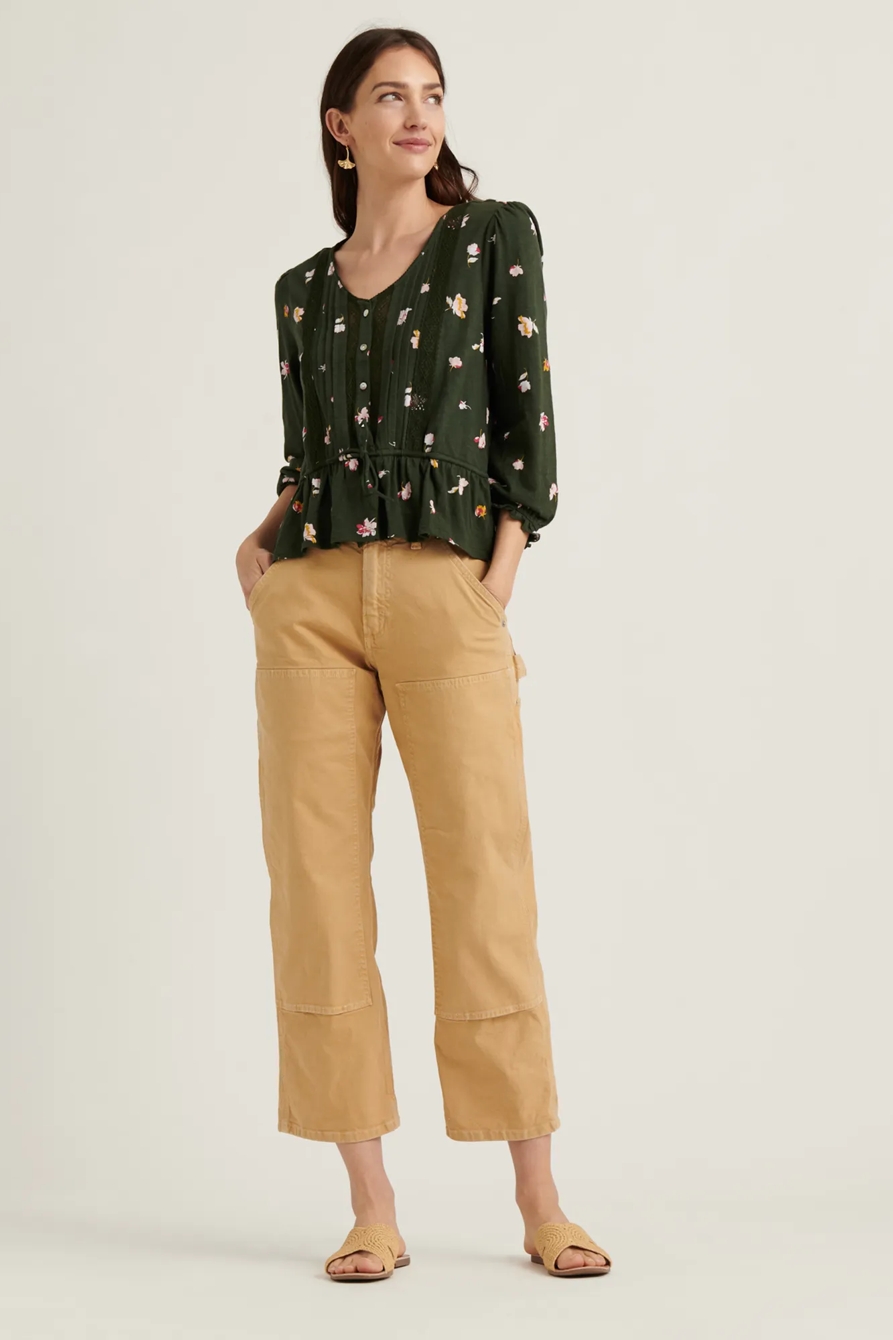 PRINTED TIE WAIST 3Q SLEEVE TOP, image 2