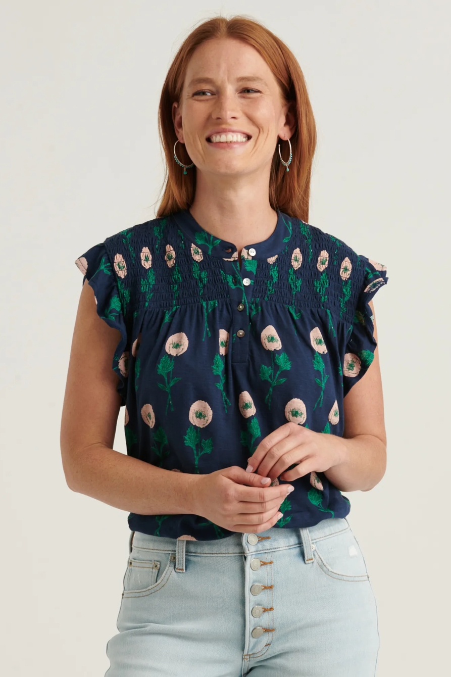 PRINTED SMOCKED SLEEVELESS TOP, image 1