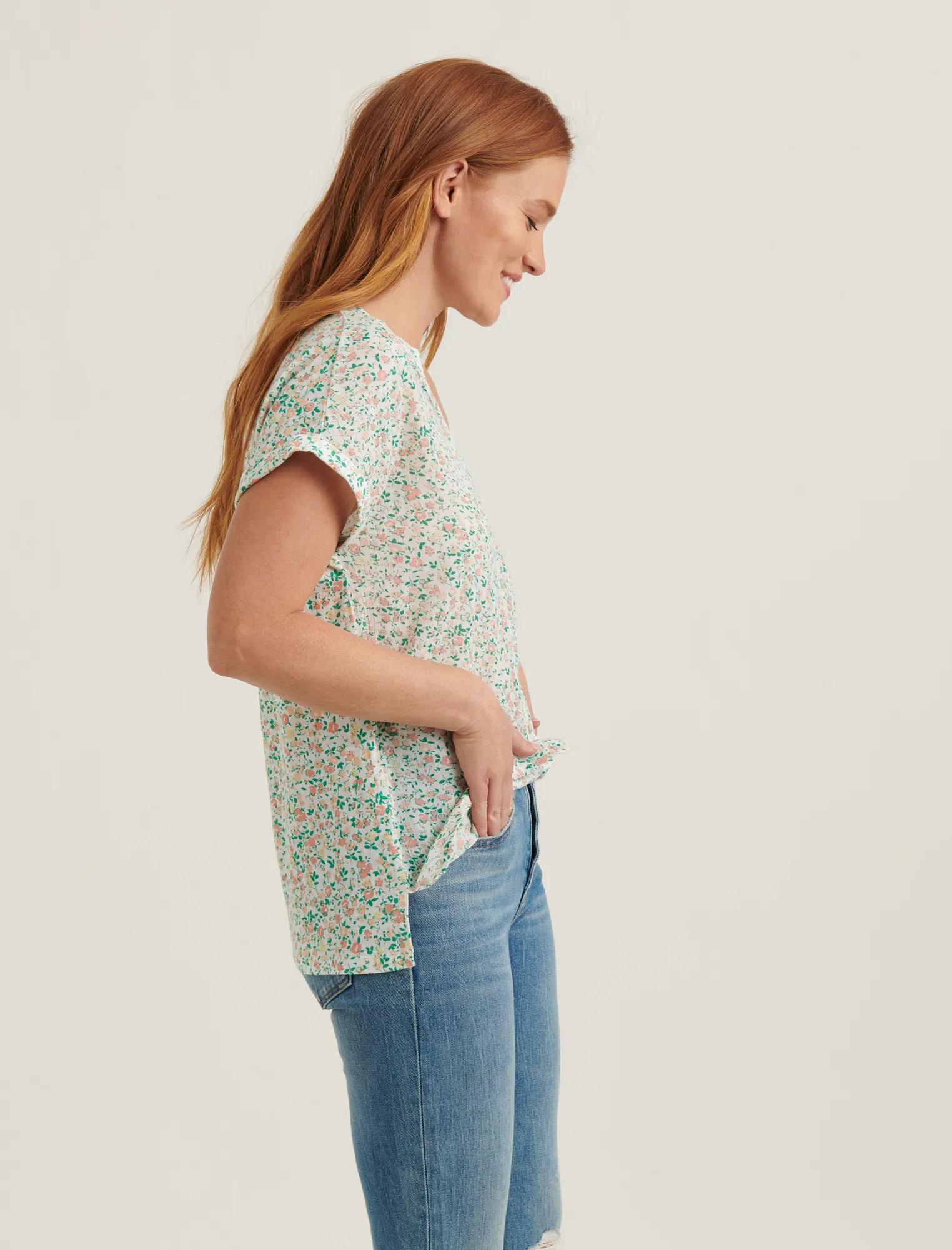 SHORT SLEEVE WOVEN MIX BUTTON DOWN TOP, image 3