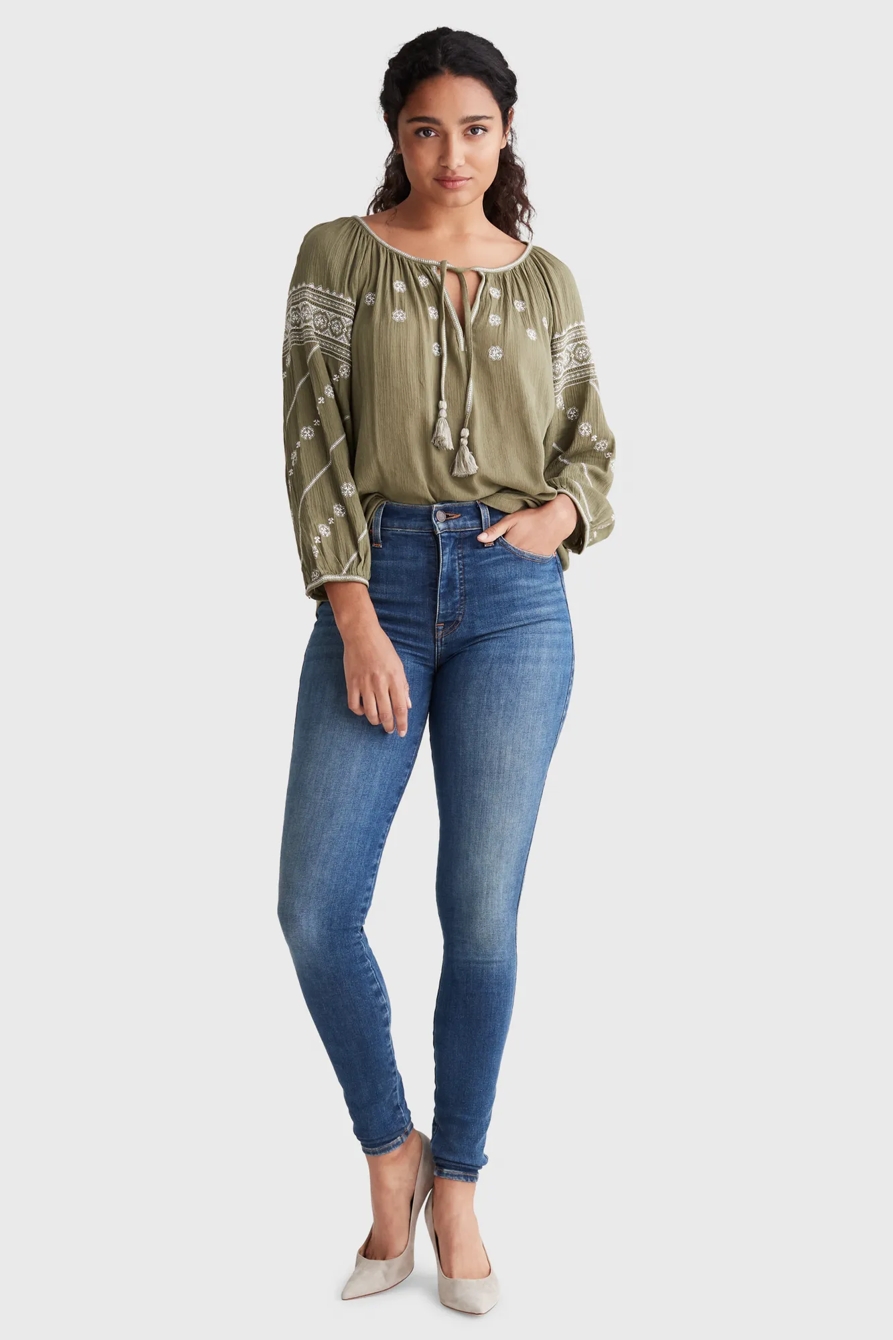 JANED MIXED MEDIA PEASANT TOP, image 2
