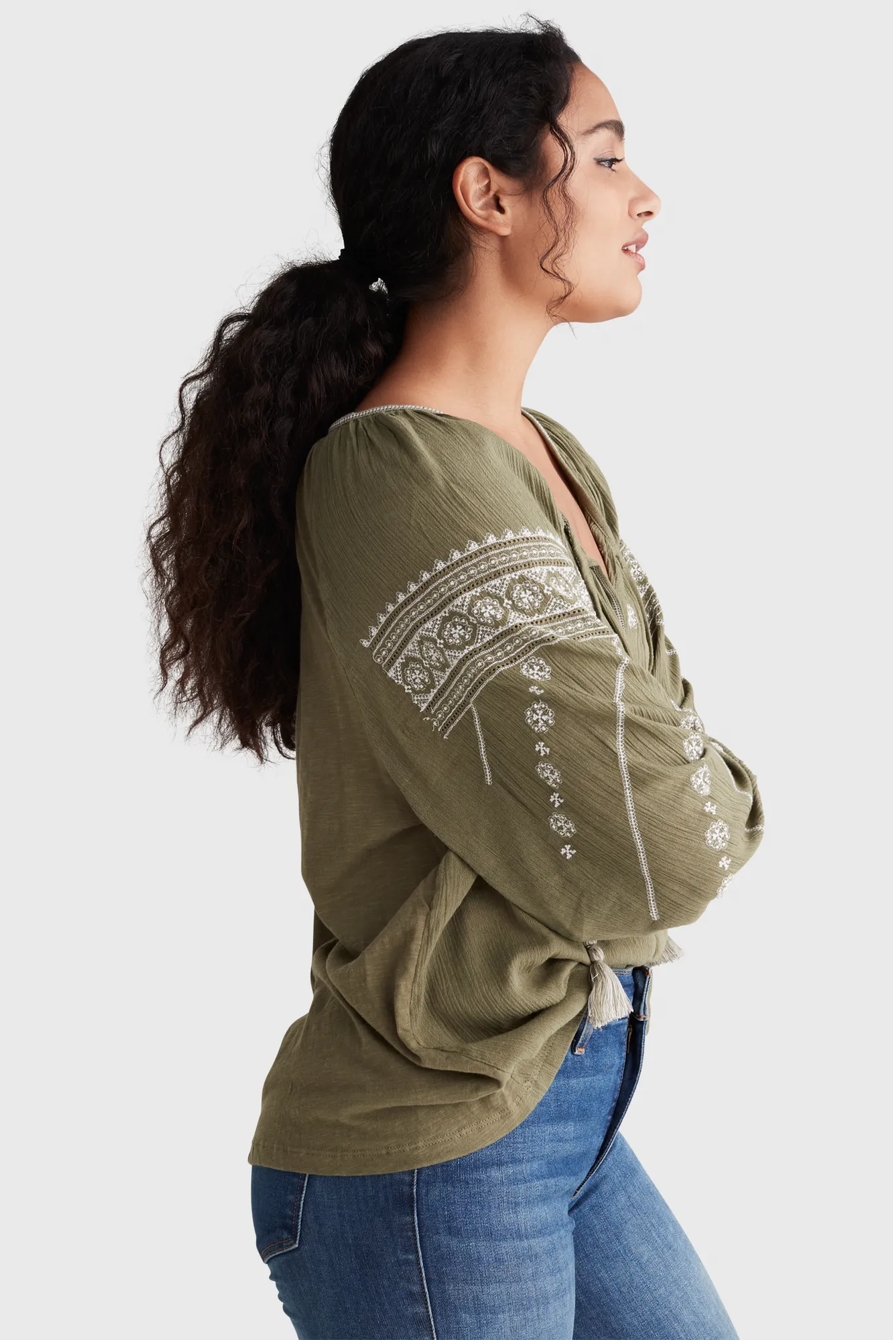 JANED MIXED MEDIA PEASANT TOP, image 3