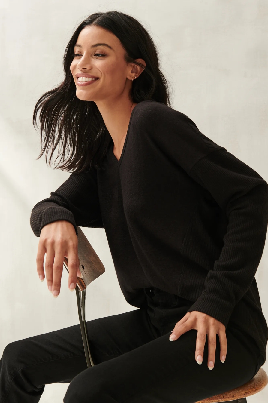 RIB MIX CLOUD JERSEY V-NECK TOP, image 3
