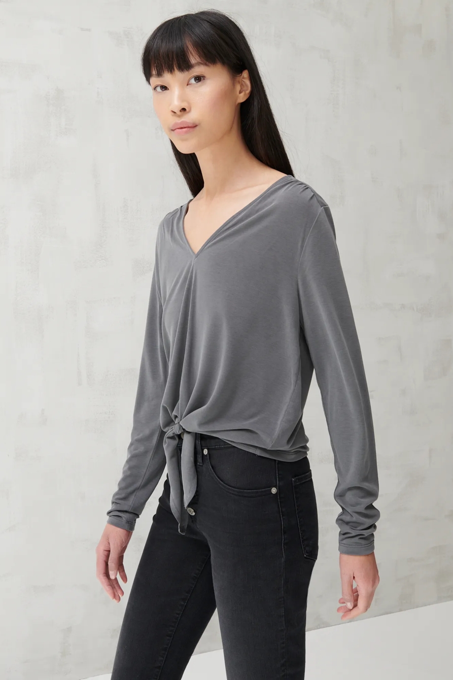 TIE FRONT V NECK TOP, image 3
