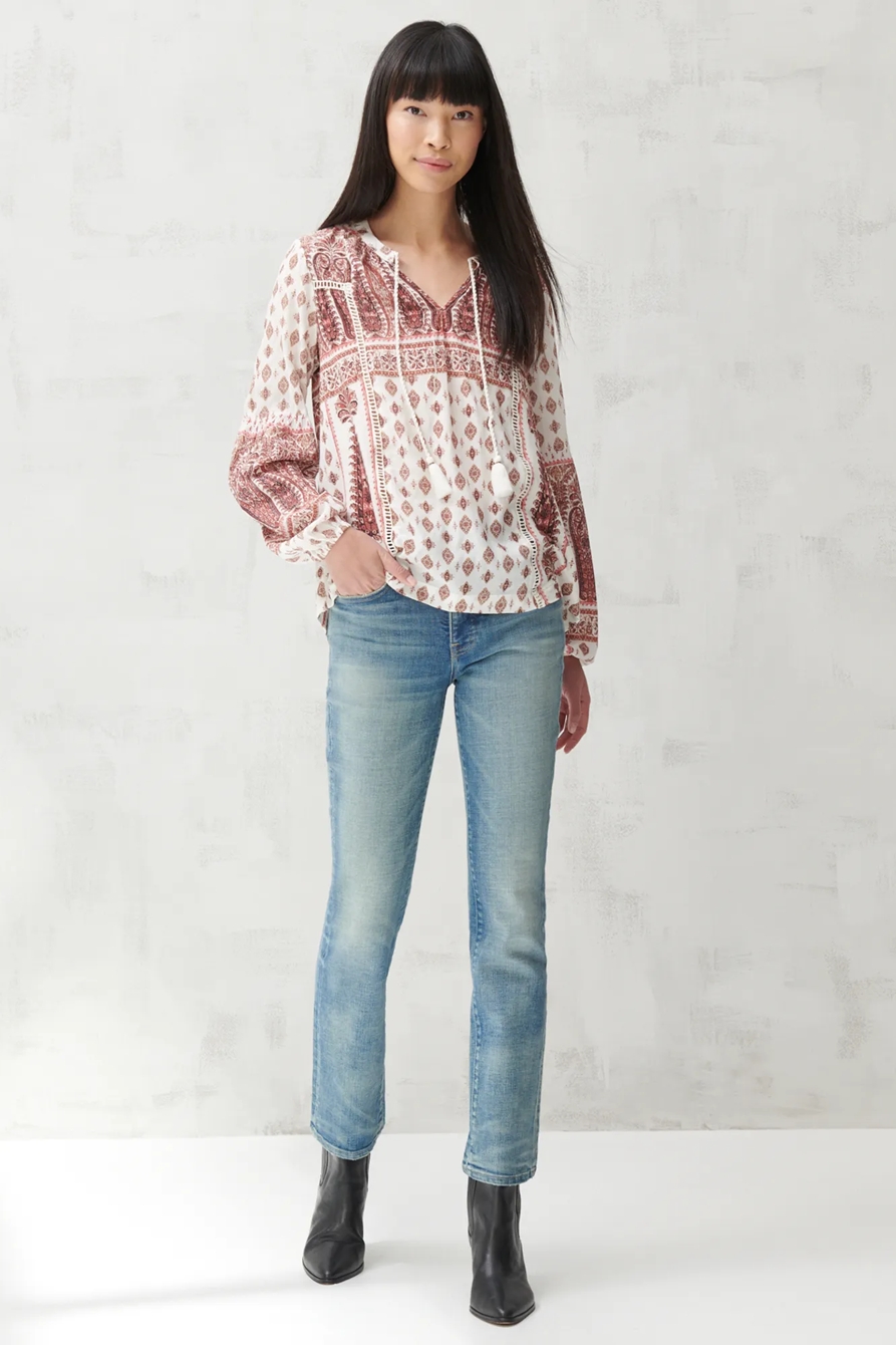 BOARDER PRINT PEASANT TOP, image 2