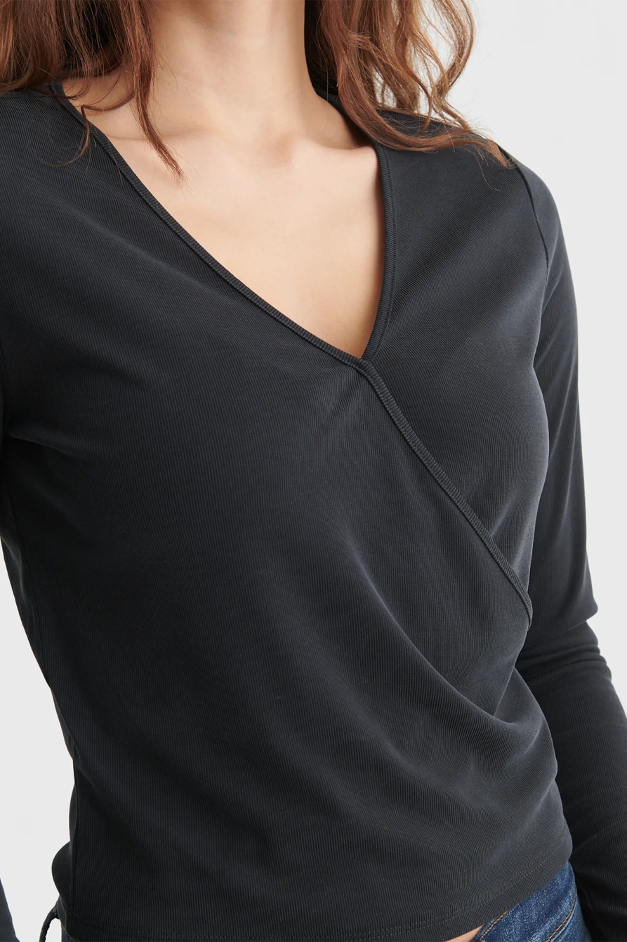 LONG SLEEVE SURPLICE RIB-KNIT TOP, image 4