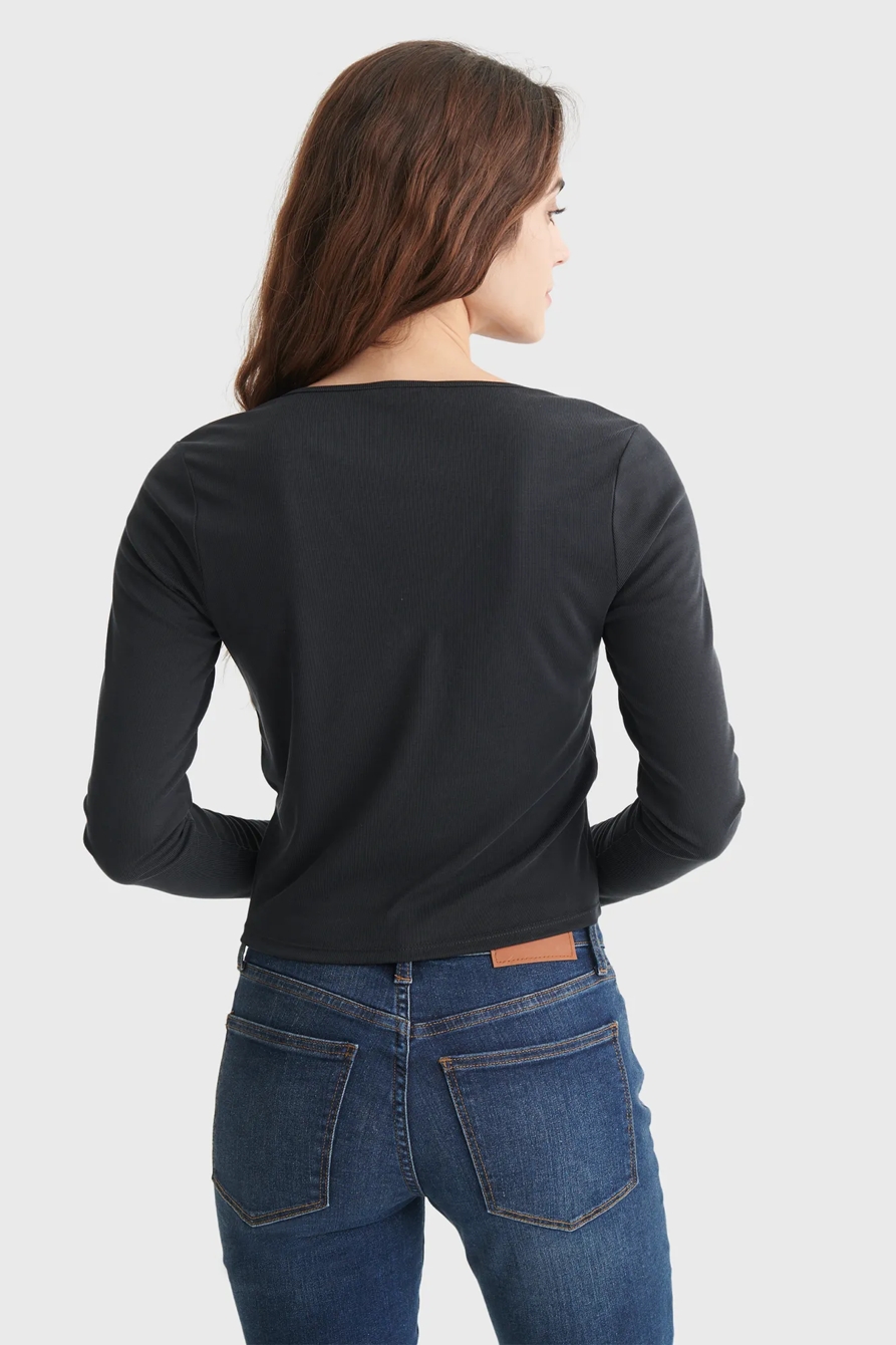 LONG SLEEVE SURPLICE RIB-KNIT TOP, image 5