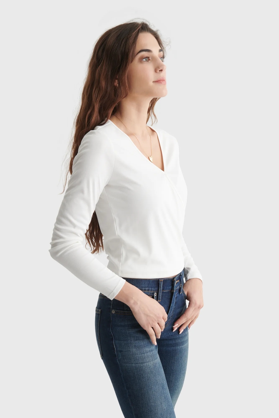 LONG SLEEVE SURPLICE RIB-KNIT TOP, image 3