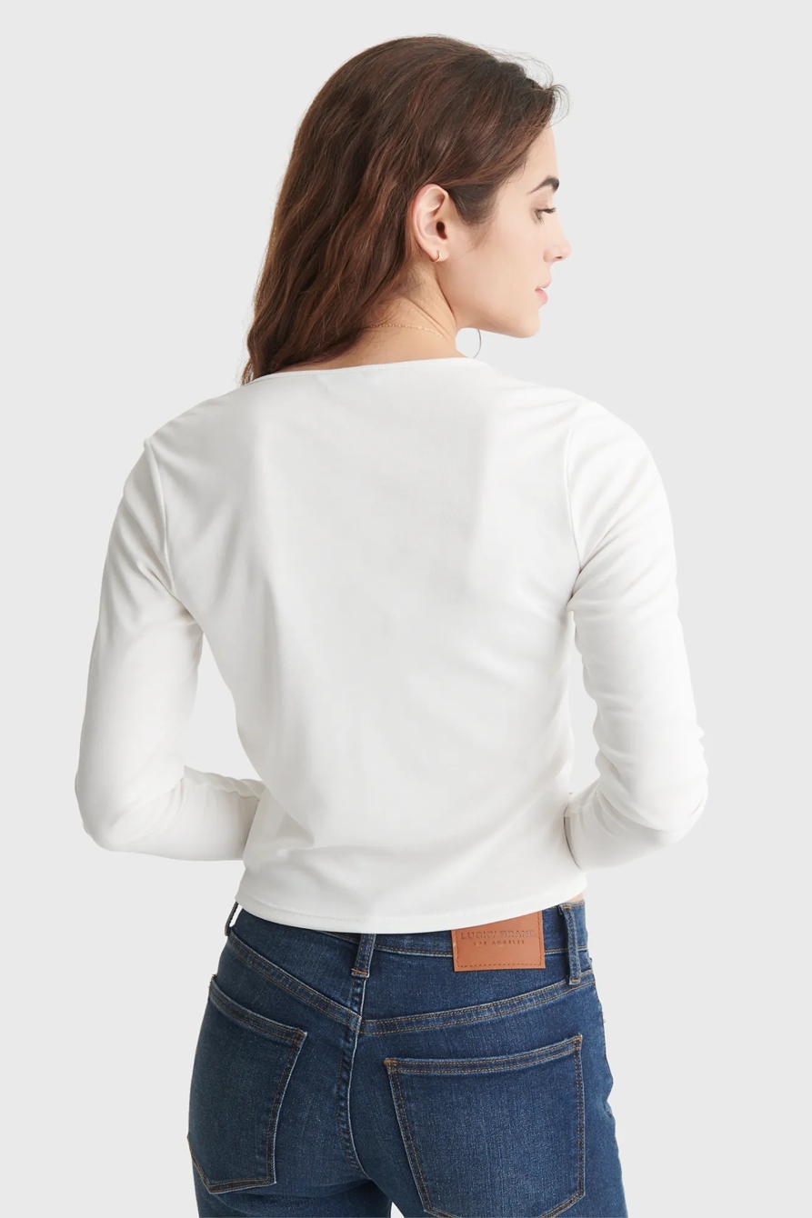 LONG SLEEVE SURPLICE RIB-KNIT TOP, image 5