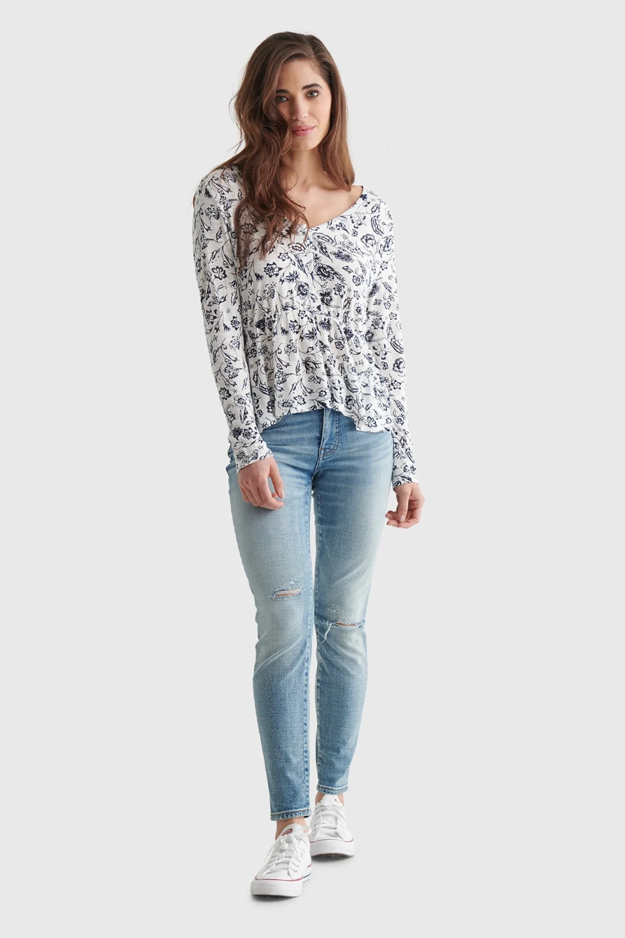 RELAXED-FIT PEPLUM V-NECK TOP, image 2
