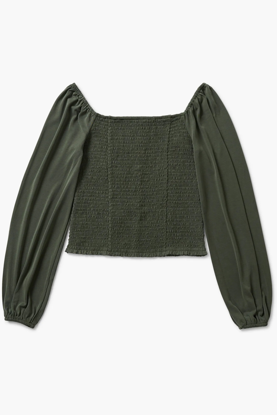 SMOCKED SQUARE NECK KNIT TOP, image 6