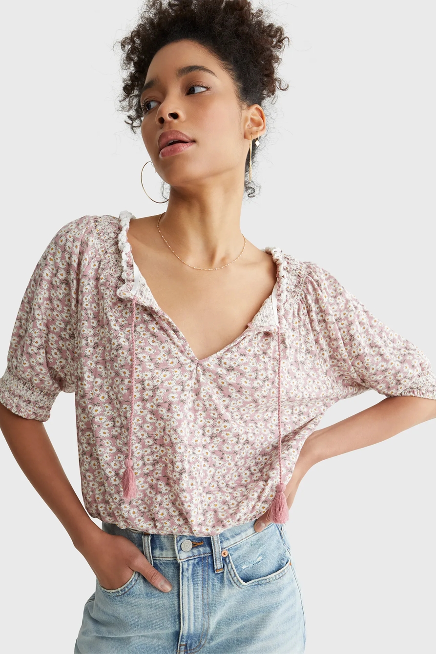 SHORT SLEEVE TIE FRONT PEASANT, image 6