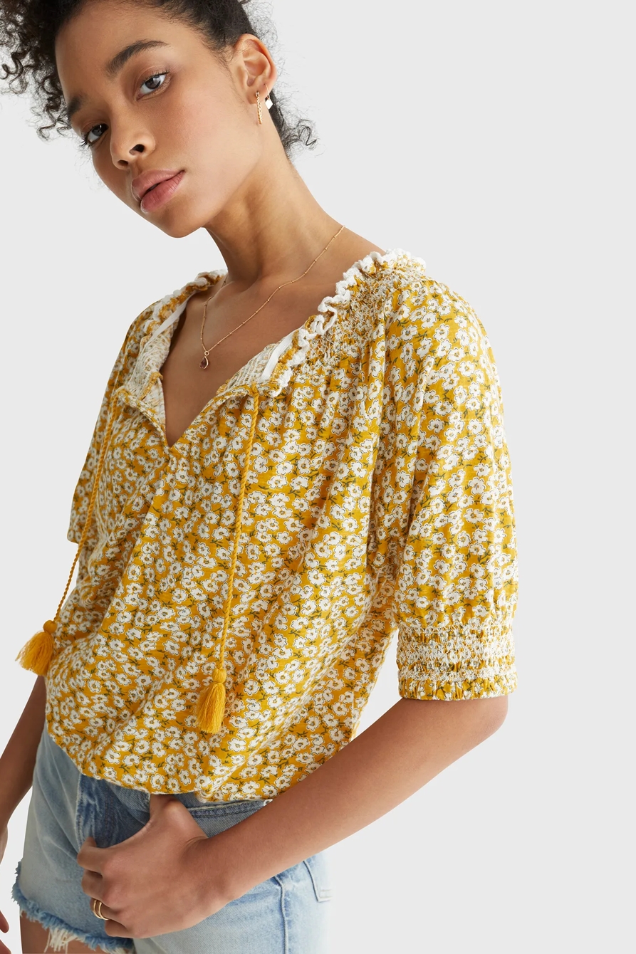 SHORT SLEEVE TIE FRONT PEASANT, image 6
