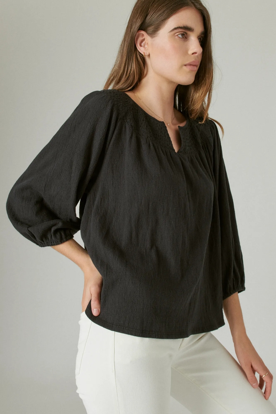 SMOCKED YOKE LONG SLEEVE TOP, image 3