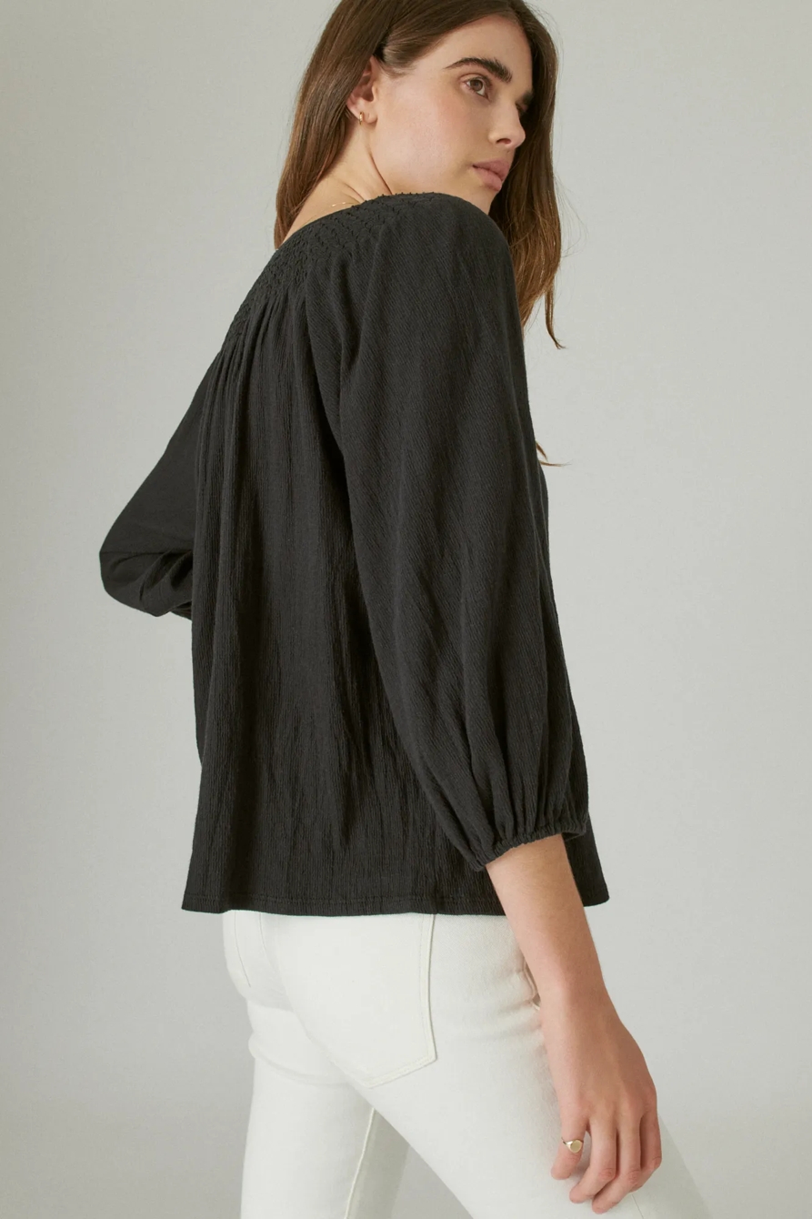 SMOCKED YOKE LONG SLEEVE TOP, image 4