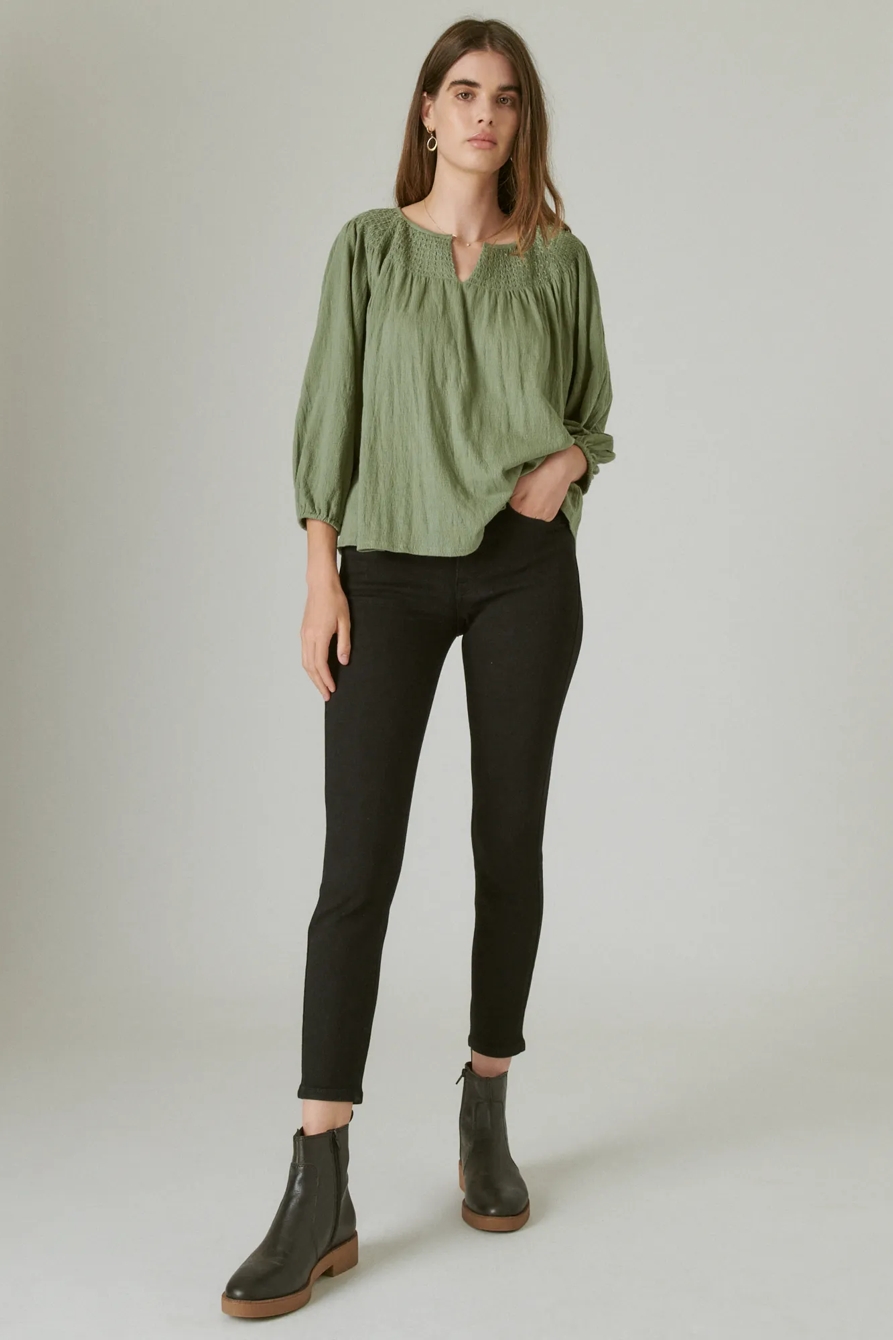 SMOCKED YOKE LONG SLEEVE TOP, image 2