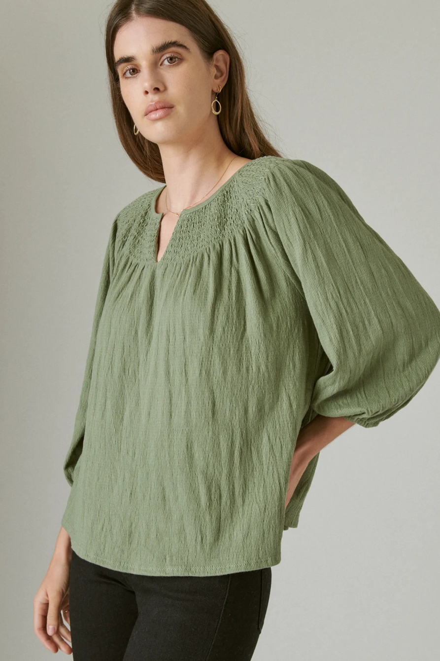 SMOCKED YOKE LONG SLEEVE TOP, image 3