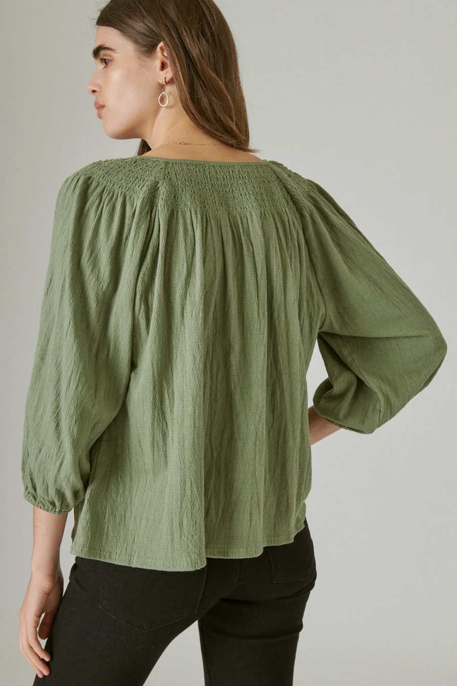 SMOCKED YOKE LONG SLEEVE TOP, image 4