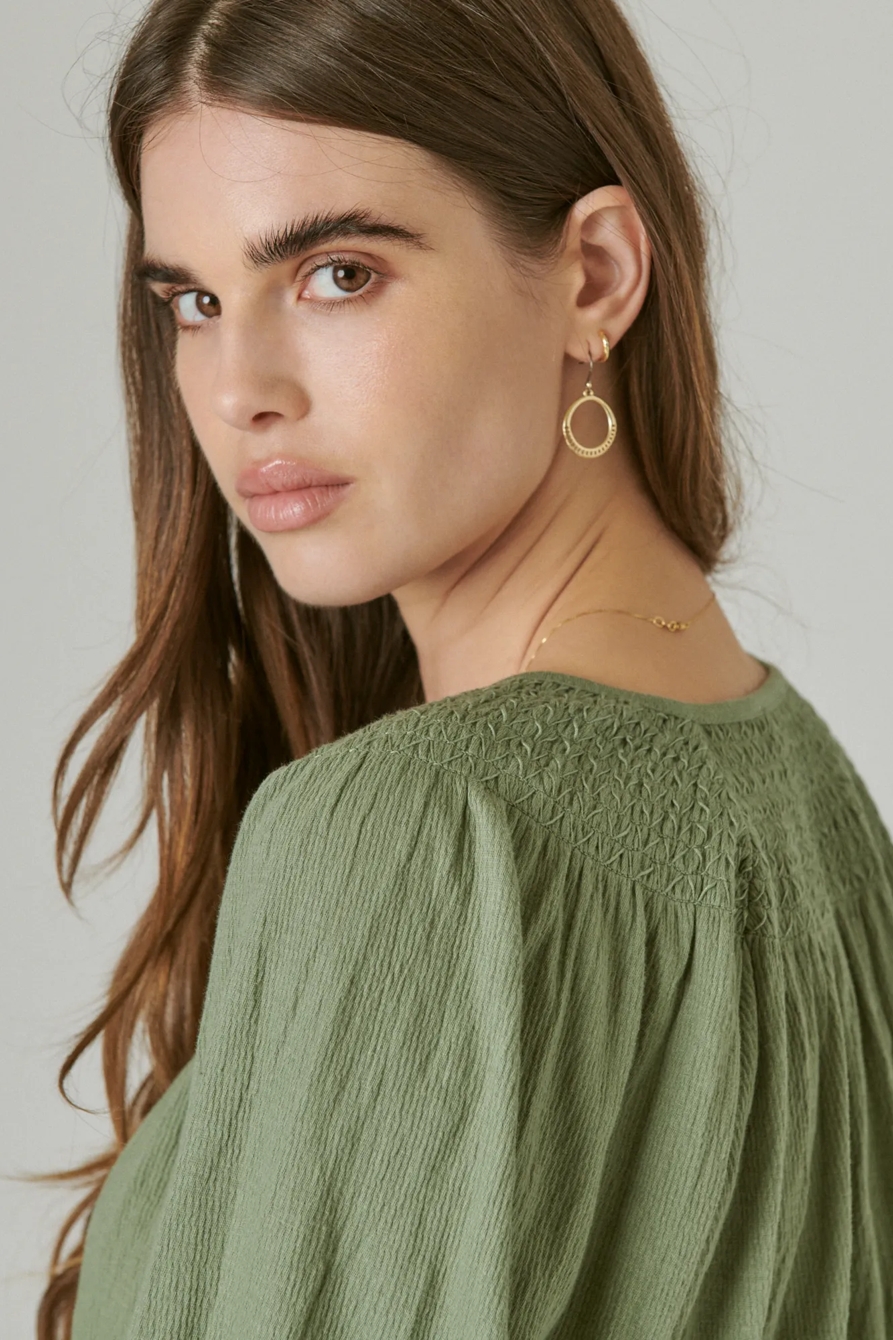 SMOCKED YOKE LONG SLEEVE TOP, image 5