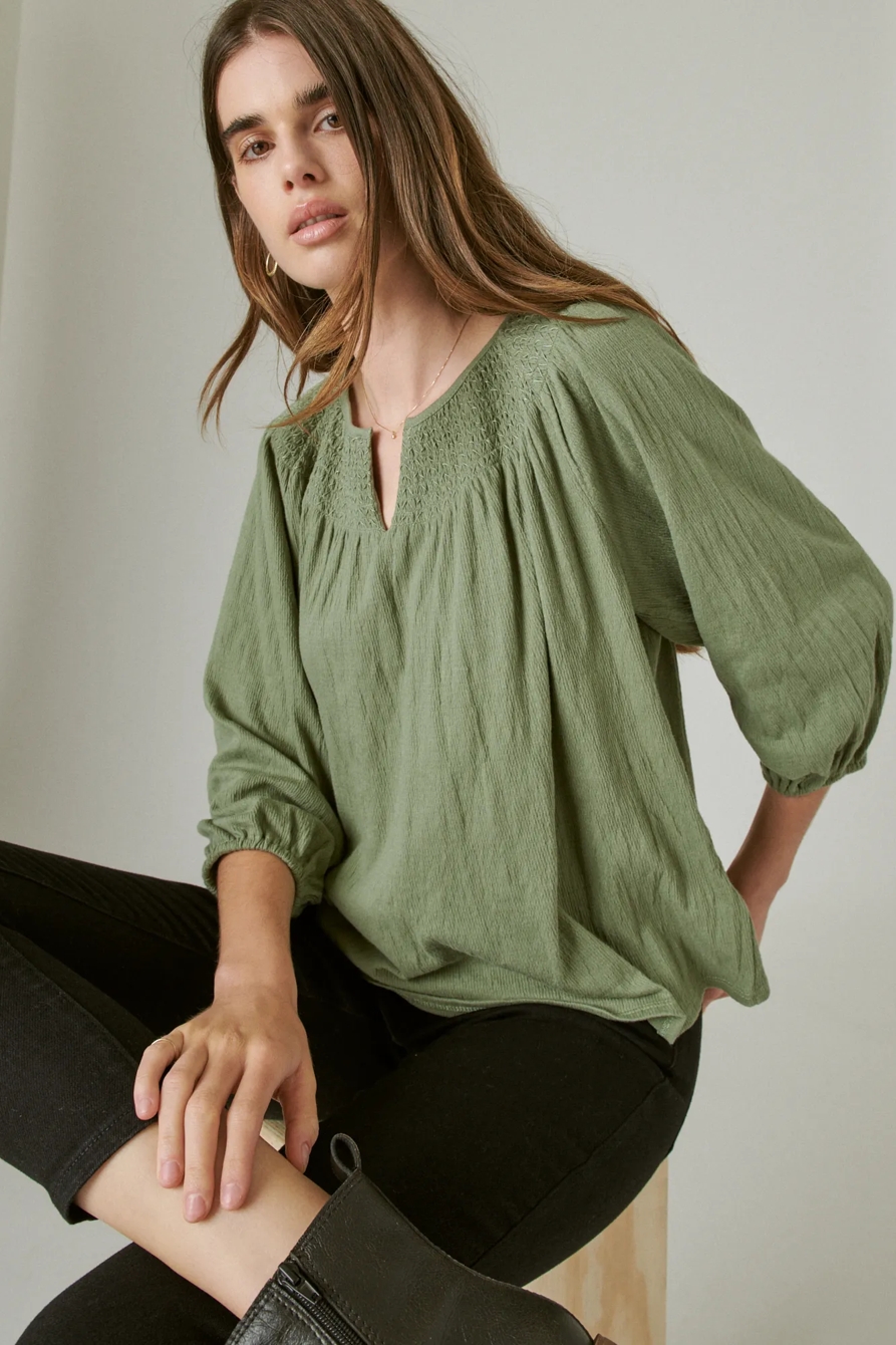 SMOCKED YOKE LONG SLEEVE TOP, image 6