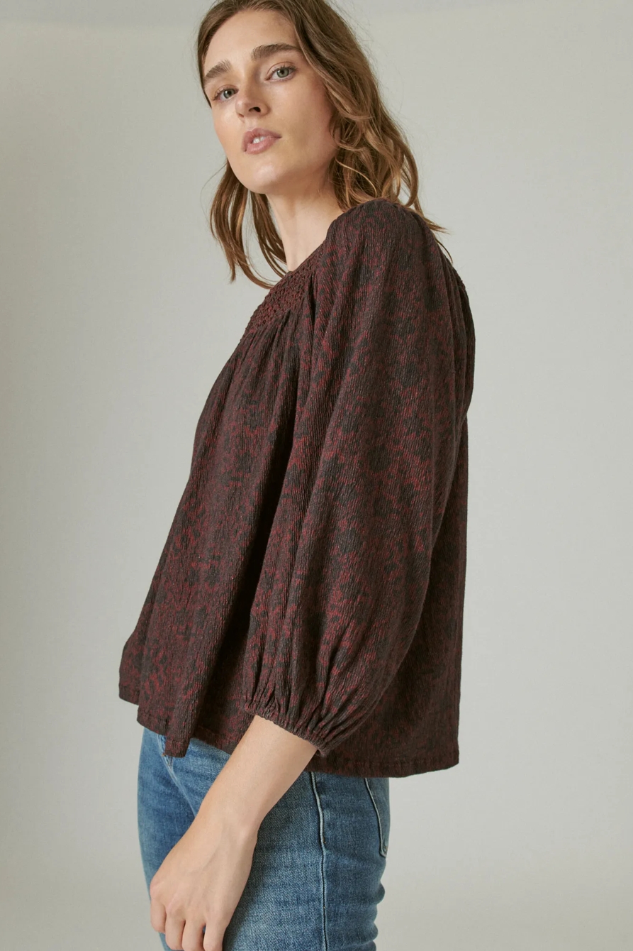 SMOCKED YOKE LONG SLEEVE TOP, image 3