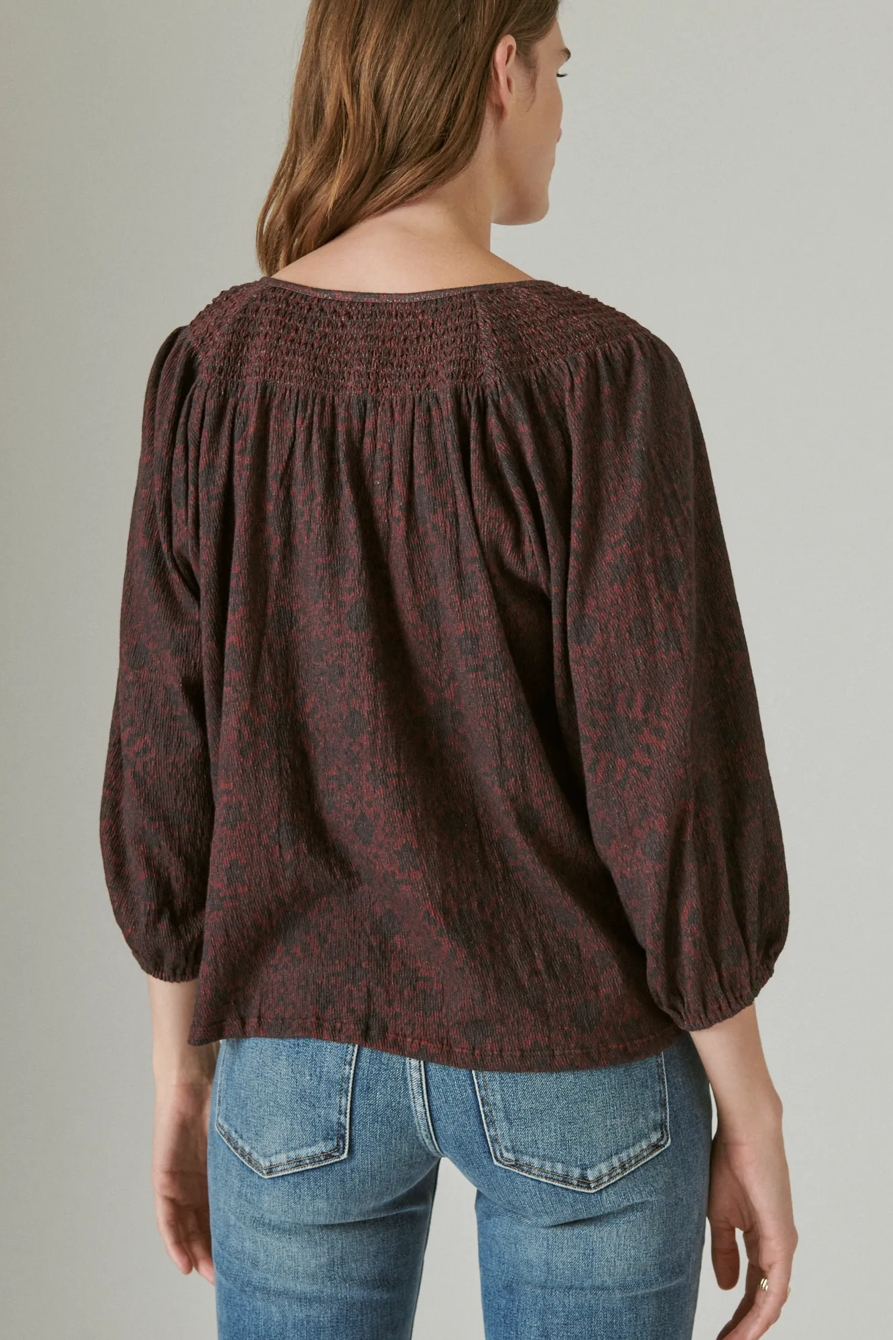 SMOCKED YOKE LONG SLEEVE TOP, image 5