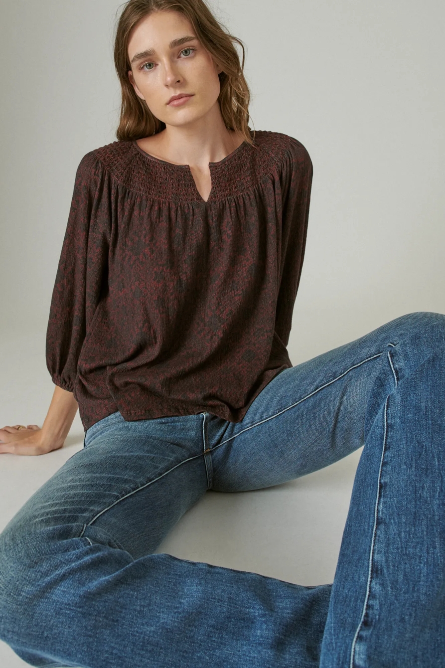 SMOCKED YOKE LONG SLEEVE TOP, image 6