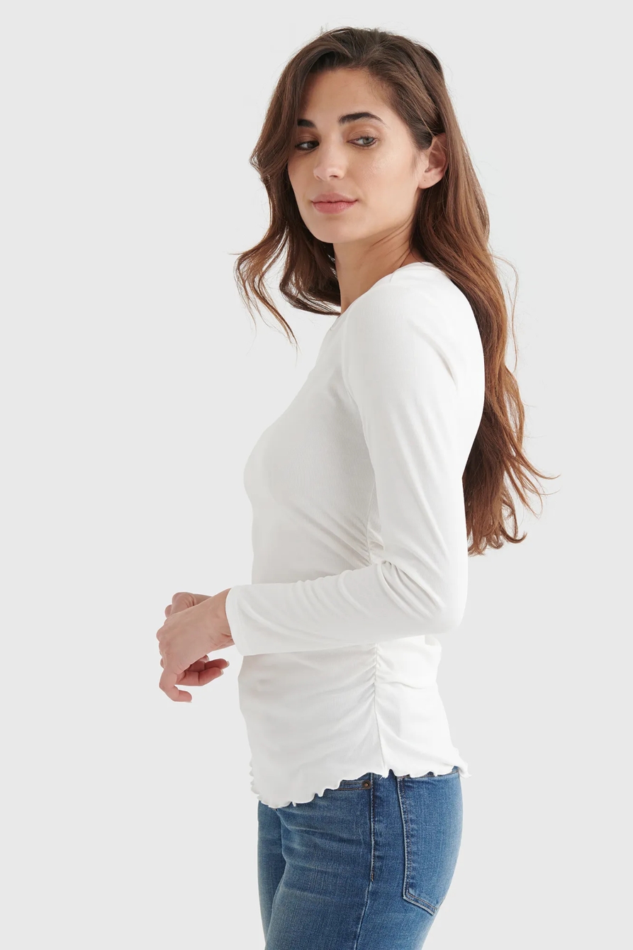 SANDWASH RIB LONG SLEEVE RUCHED TEE, image 3
