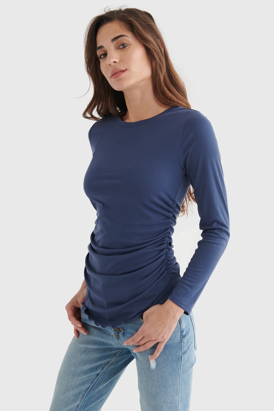 SANDWASH RIB LONG SLEEVE RUCHED TEE, image 3