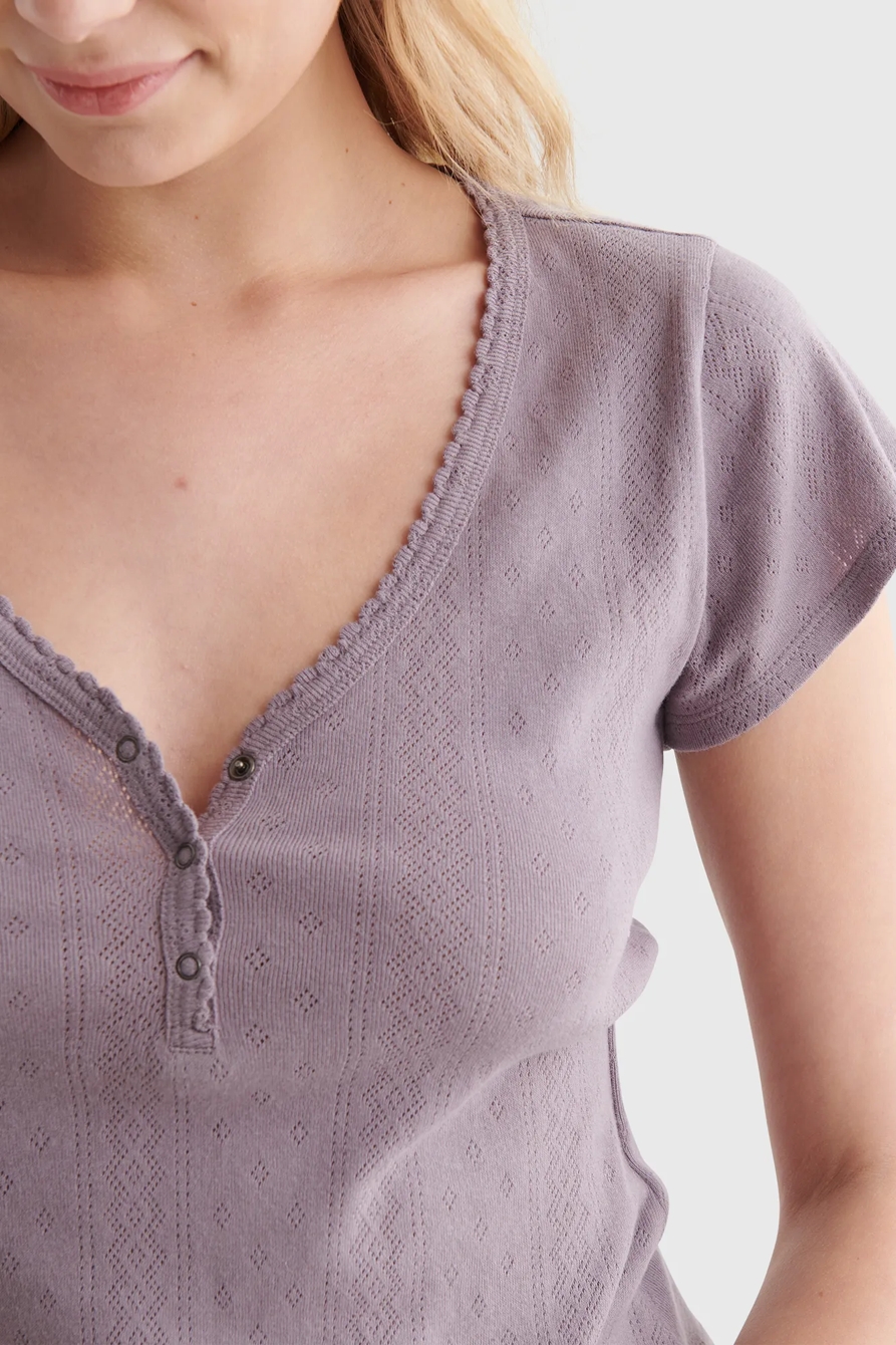 POINTELLE-KNIT SHORT SLEEVE HENLEY, image 4